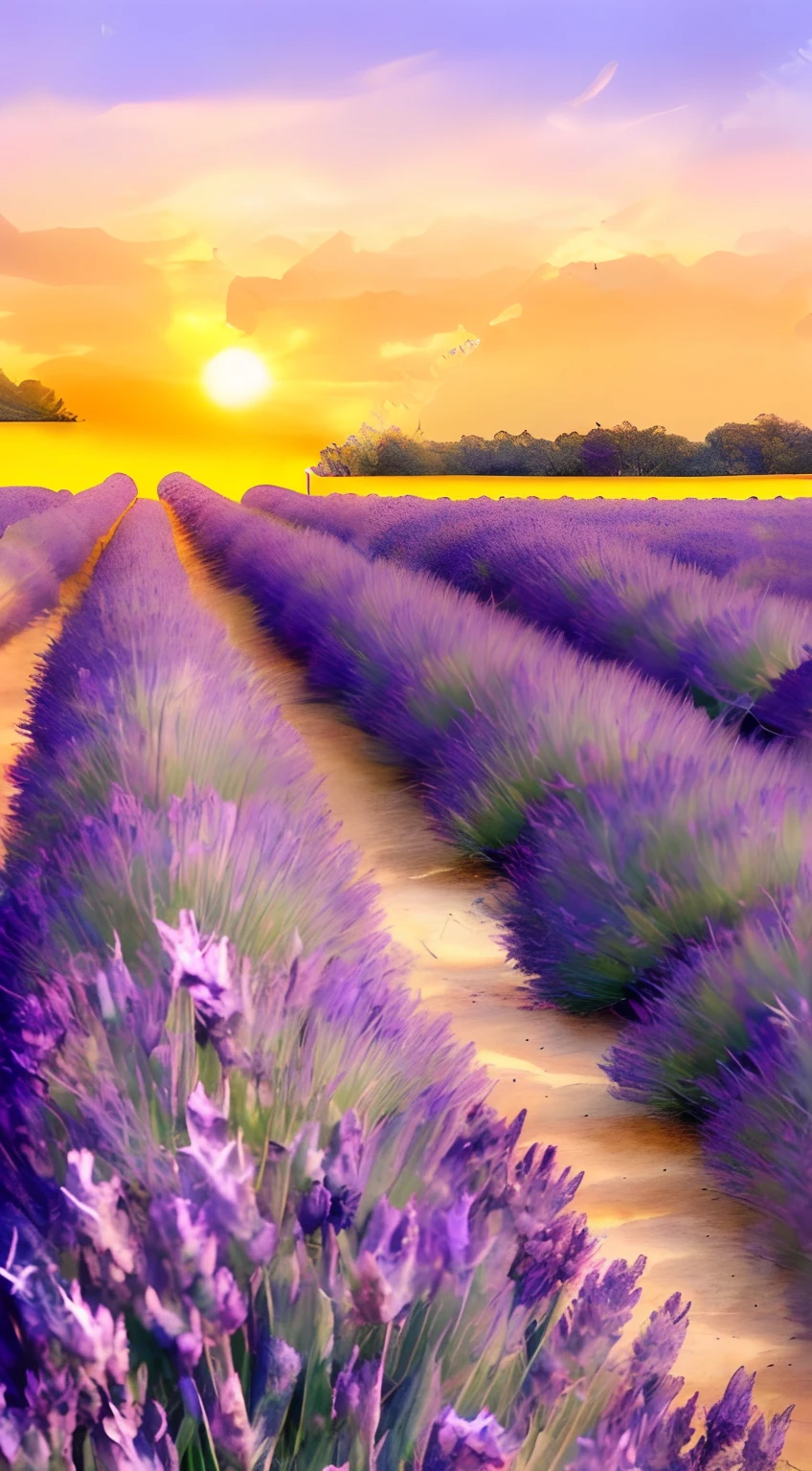 (Flower field on a spring day at sunrise, lavender, Dew on lavender petals, 
Lavender petals blowing in the wind,
Watercolor,
Bright and dim atmosphere,
sharp focus, intricate details, highly detailed --auto