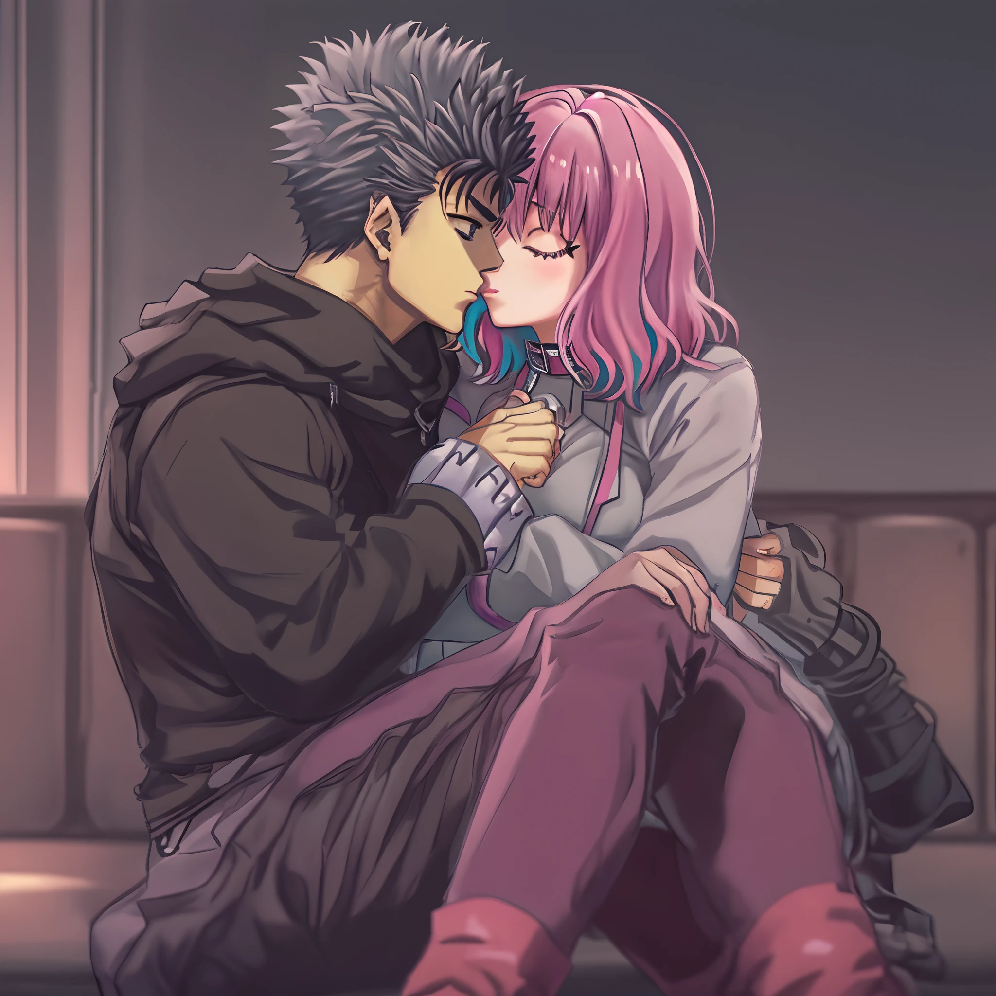 riamu,guts,couple,husband and wife,riamu ,love dovey couple,, sitting, hug, kiss