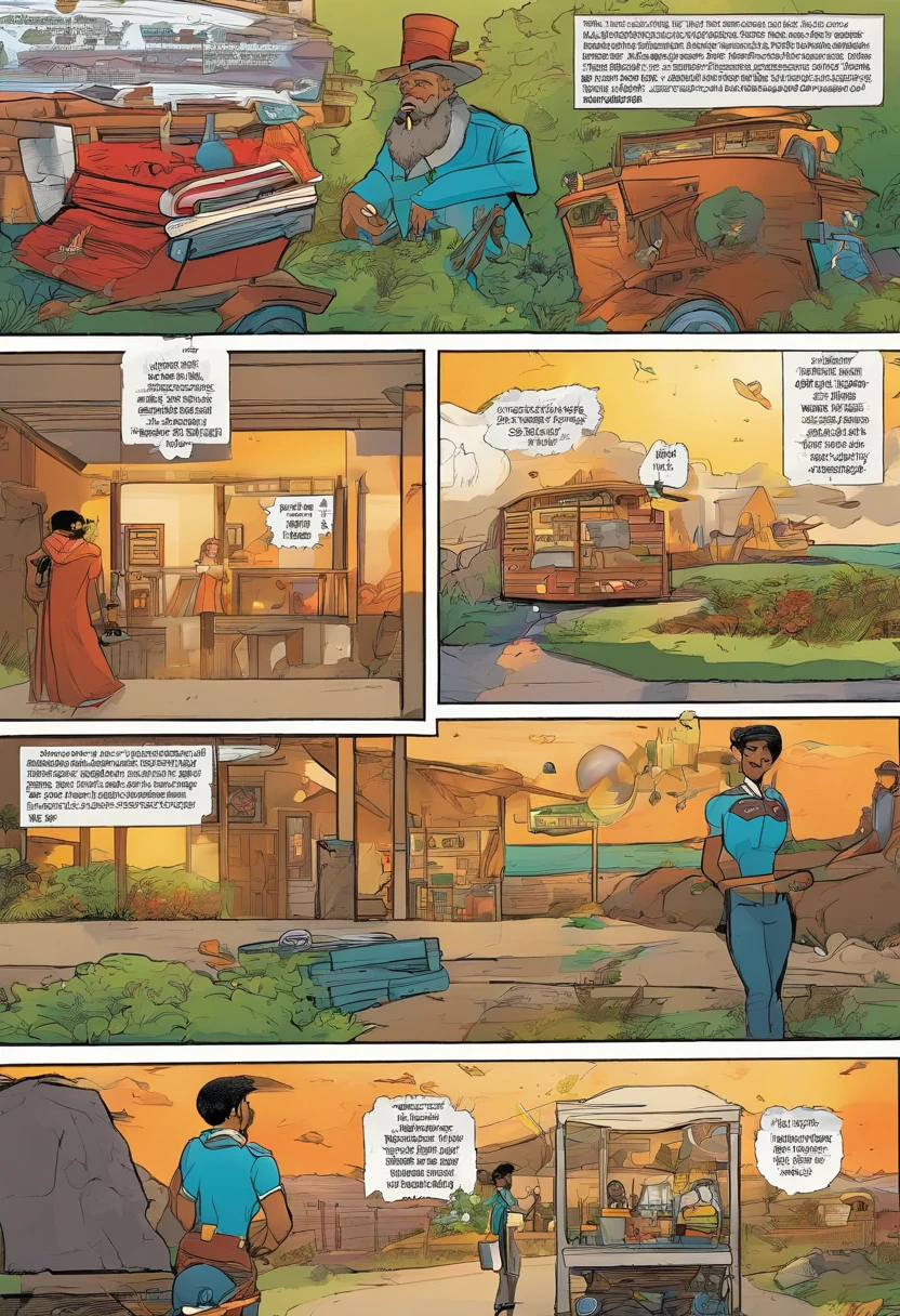 Quadrinhos americanos, The comic is presented in several irregular panels with colors. uma garota levanta da cama