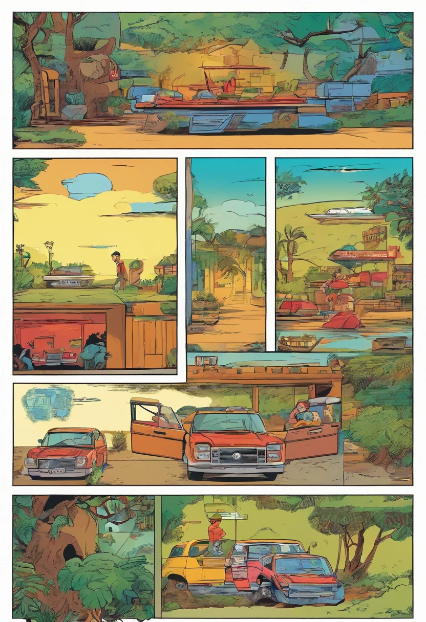 Quadrinhos americanos, The comic is presented in several irregular panels with colors. uma garota levanta da cama