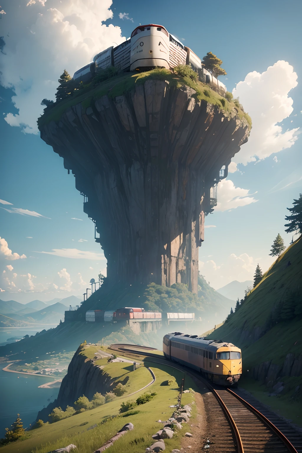 There's a man standing on a mountain looking at a train, Standing near a train, with train in the distance, em dayz, com cryengine, (trem no fundo ),trem no fundo, Caminhando em um trem, trem no fundo, cidade fortaleza da montanha, dayz, Cidade arruinada ao fundo, Ruins in the background, Cidade Imperial ao Longe