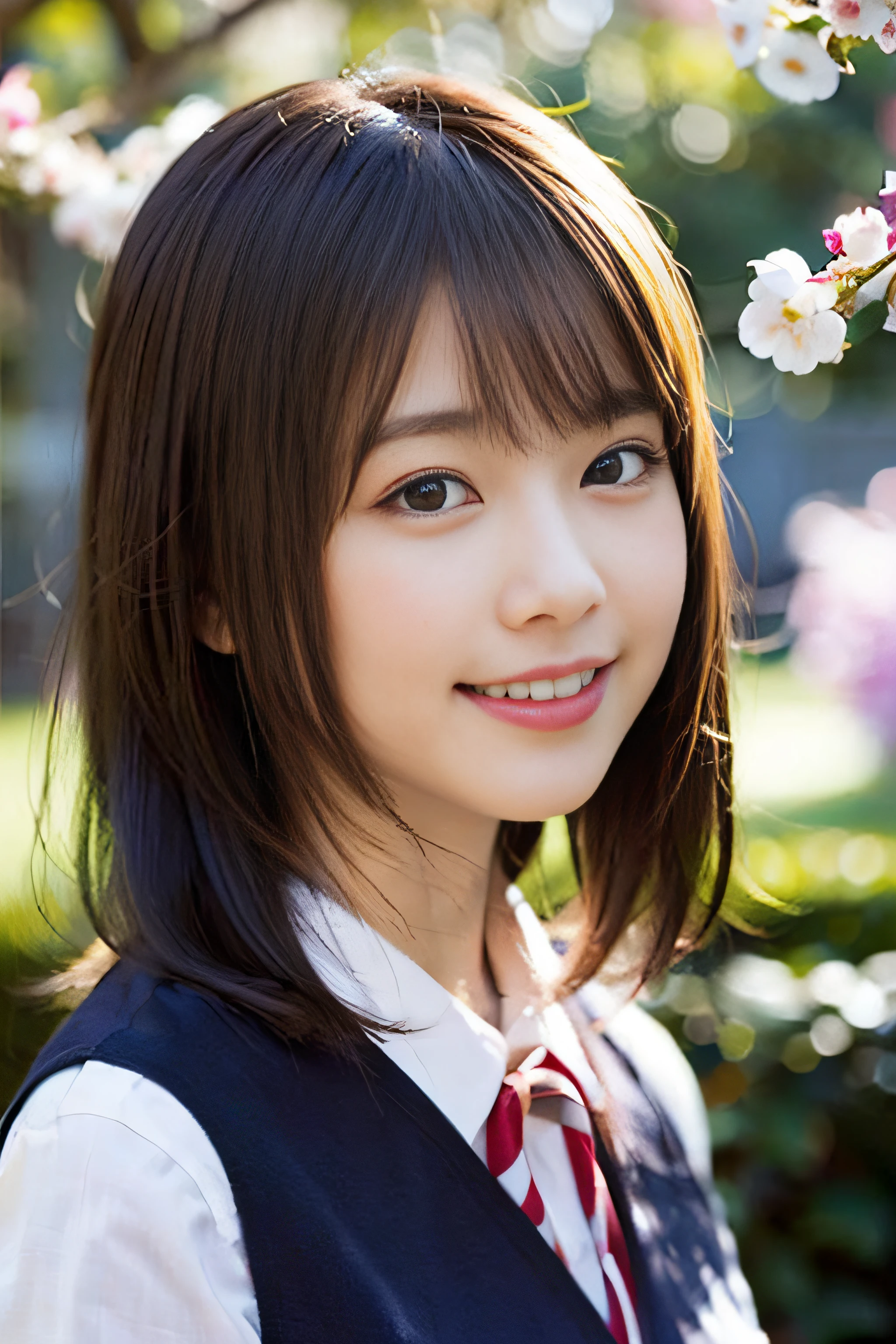 Spread legs, Shoot from below, Looking at the camera, Plaid pleated skirt, Squatting at the middle waist, Japanese student uniform, A slender, Kissing face, idolface, Neat face, Blur the background, bob cuts, Colossal tits, 14years, Lori, A smile, masterpiece, top-quality, Raw photo, Photorealsitic, beautiful a girl, cute little, shorth hair, depth of fields, hight resolution, ultra-detailliert, finely detail, ighly detailed, ighly detailedな目と顔, Sharp pupils, Cinematic lighting