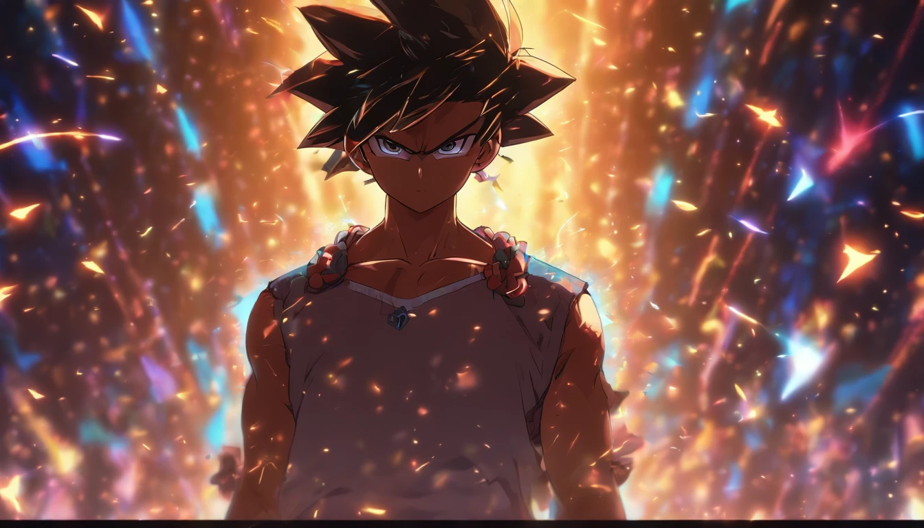 A young anchor standing on the stage of a live broadcast room, facing numerous audience screens, with a determined and confident expression, but a hint of hurt and confusion in his eyes, a big screen on stage displaying mocking comments from millions of netizens, intense lighting shining on him, ,No Estilo das Estrelas Grupo de Arte Xing Xing, 33k, best quality, master part, Super Detalhe, Detalhes altos