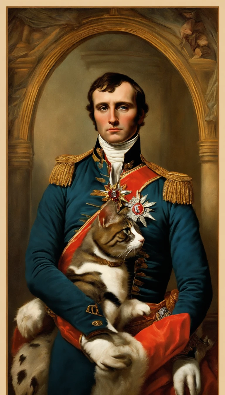 Napoleon Bonaparte holding sigh with text "I Hate Cats"