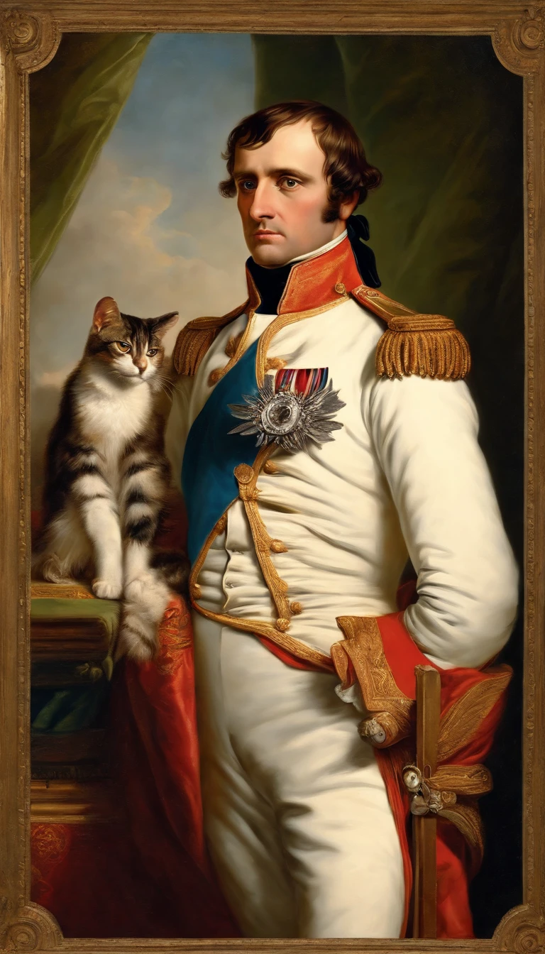 Napoleon Bonaparte holding sigh with text "I Hate Cats"