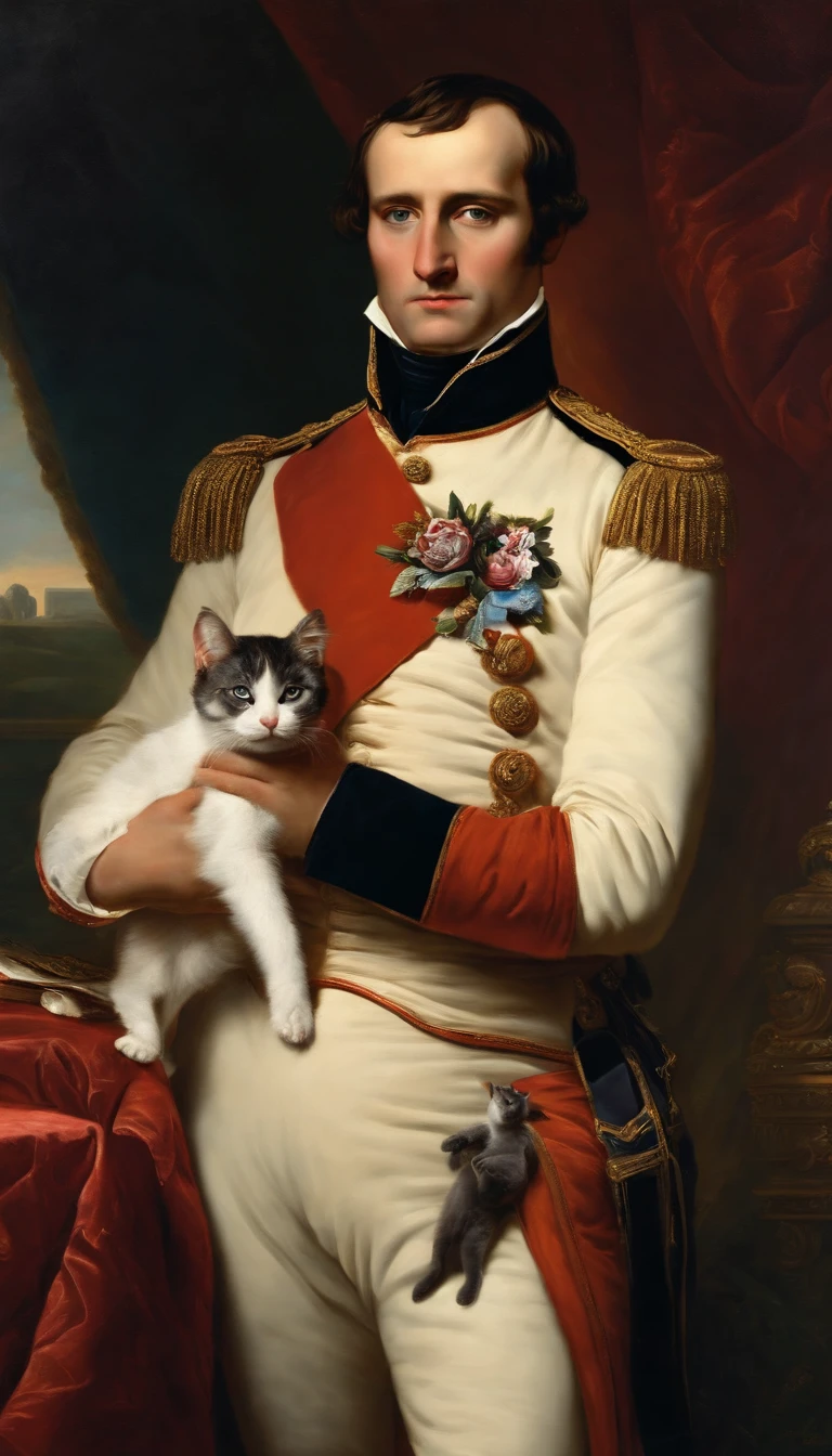 Napoleon Bonaparte holding sigh with text "I Hate Cats"