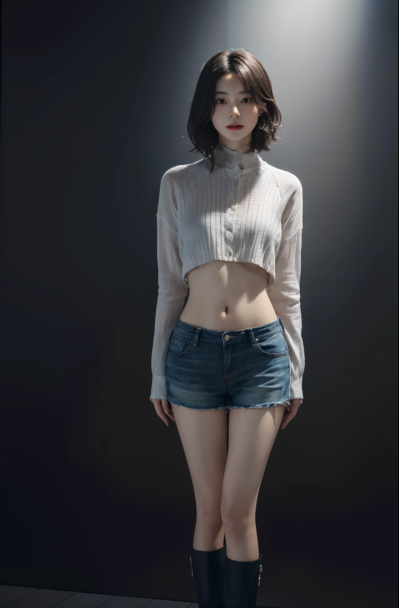 (masuter piece:1.3)、(8K、Photorealsitic、Raw photography、top-quality: 1.4)、(1girl in)、beautiful expression、(Lifelike face)、(A dark-haired、short-hair)、
Beautiful hairstyle、realisticeyes、Beautiful details、(real looking skin)、Beautiful skins、absurderes、enticing、超A high resolution、A hyper-realistic、high-detail、the golden ratio、