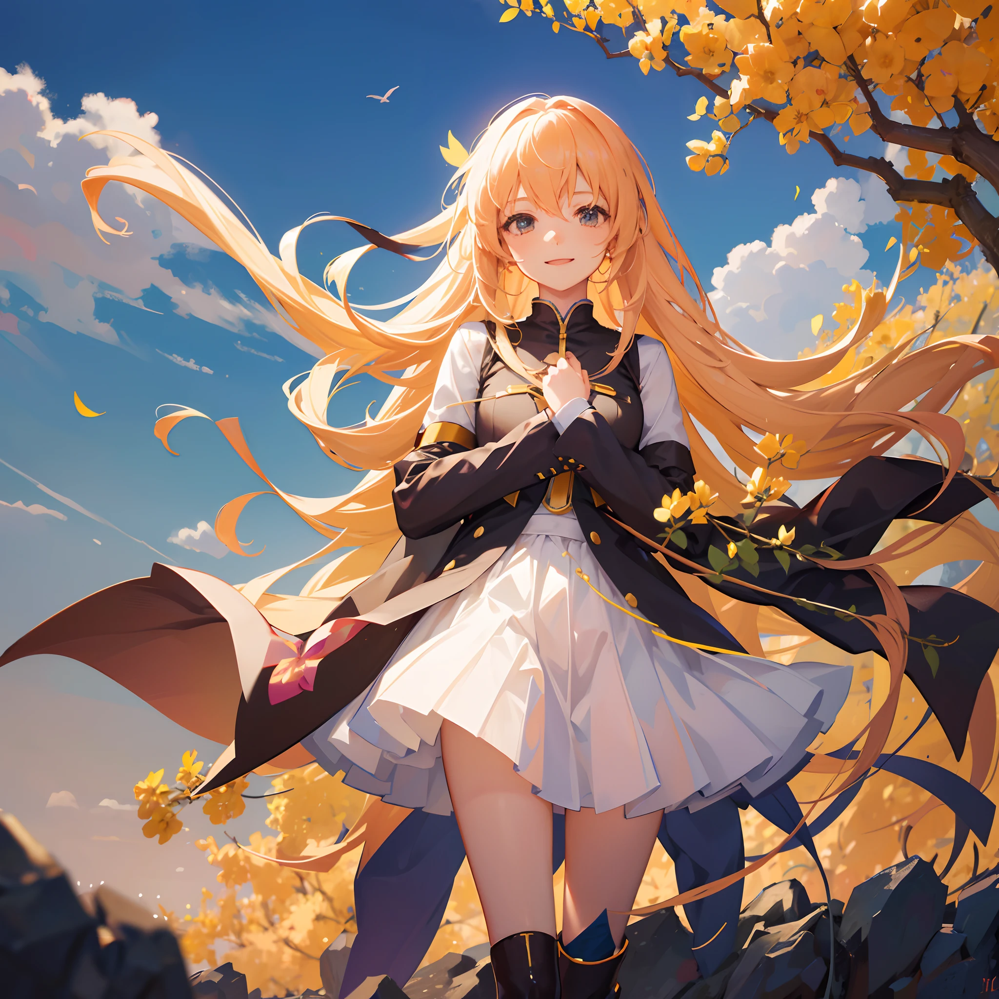 Megurine luka , 1 girl , Colegiala , beautiful little girl, vocaloid, 16 year old , Caminando entre cerezos , Clothes and hair moving in the wind , proporciones corporales correctas , hermosa sonrisa , calidad de imagen ultra 8k , obra maestra , detalles perfectos , viendo hacia el espectador con sonrisa encantadora