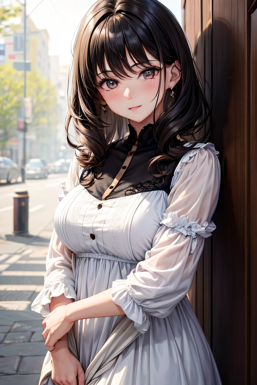 Older Lady Girlfriend　cute little　A dark-haired　unclear　Gentle　Hidden big　Wearing a dress