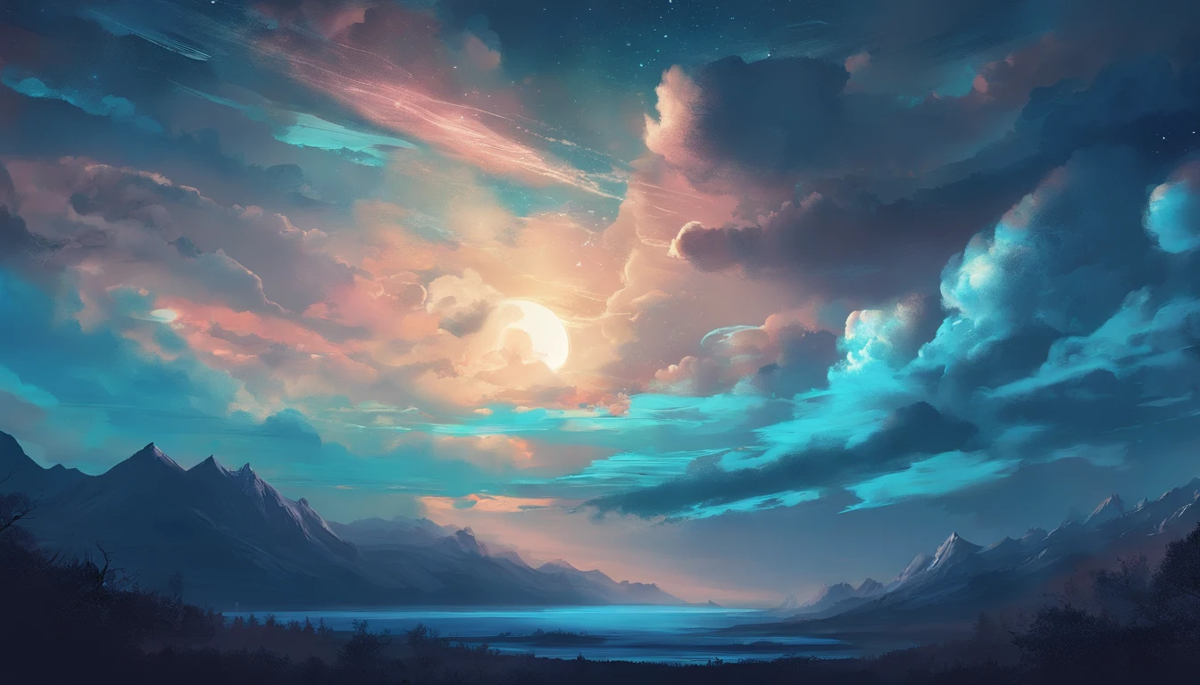 night sky with clouds and shades of blue and cyan