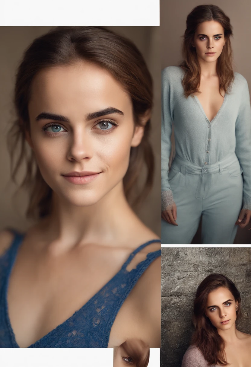 woman, sexy girl with blue eyes, portrait a Emma Watson , brown hair and large eyes, selfie of a young woman, bedroom eyes, violet myers, without makeup, natural makeup, looking directly at the camera, face with artgram, subtle makeup, stunning full body shot, in bedroom, nude
