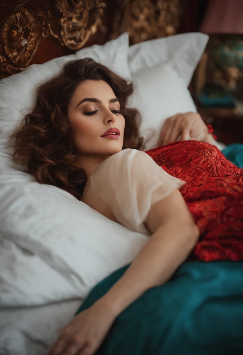 neat hairbun, eyka farhying in bed, sleeping in bed, spreading legs,