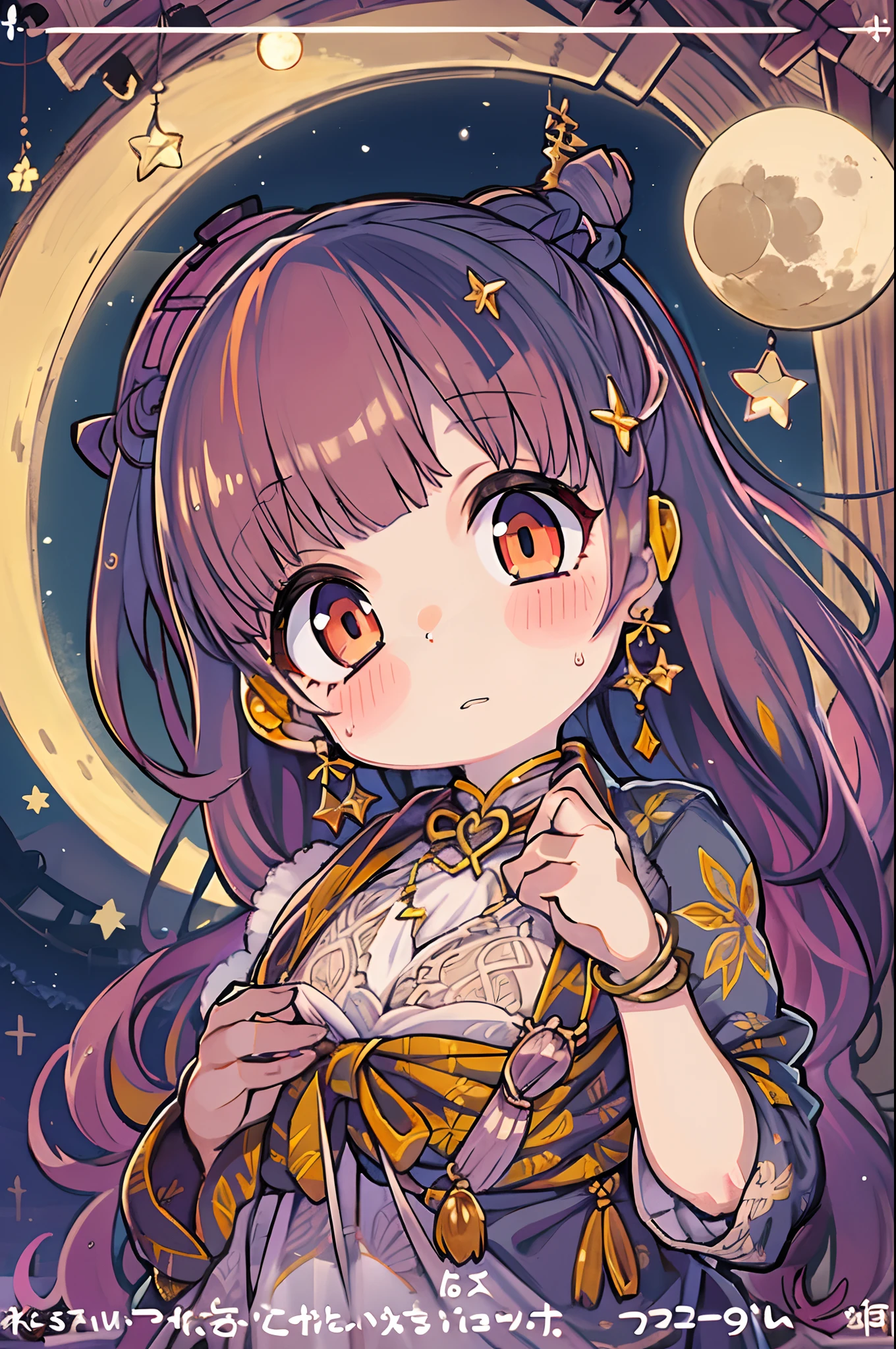 girl, looking at you, Face, High quality, Radiant, natta, red velvet,under big full moon、Looking up at the moon、fullmoon、Chibi