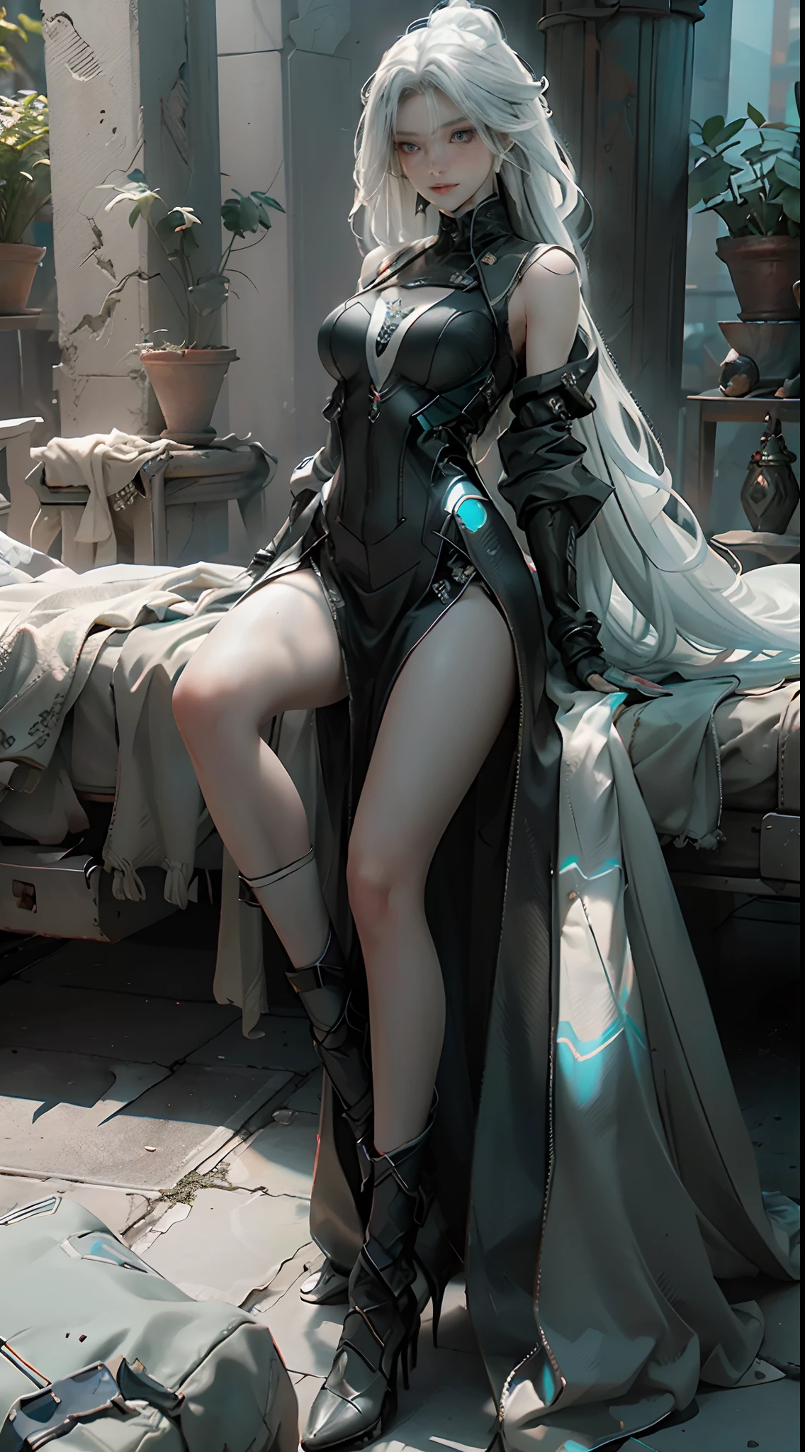 （（best qualtiy））， （tmasterpiece））， （the detail：1.4）， 。.3D，（full body shot shot） ，Beautiful cyberpunk tall woman image，（Super long hair hanging down on the ground），（Tall，huge tit，Big breasts Thin waist，Giant buttocks，Long legs），Cyberpunk shoes，hdr（HighDynamicRange），Ray traching，NVIDIA RTX，Hyper-Resolution，Unreal 5，sub surface scattering，PBR textures，Post-processing，Anisotropy Filtering，depth of fields，Maximum clarity and sharpness，Many-Layer Textures，Albedo e mapas Speculares，Surface coloring，Accurate simulation of light-material interactions，perfectly proportions，rendering by octane，twotonelighting，Wide aperture， Low ISO，White balance，trichotomy，8K raw data，Precise iris depiction，Look at the audience with calm and goddess-like happiness，Super beautiful background drawn by WLOP