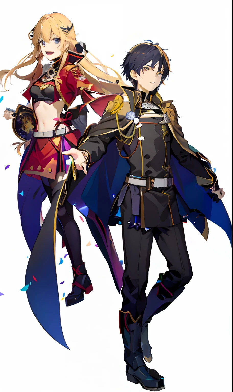Two anime characters wearing different costumes and holding swords, half invoker half megumin, zerochan art, inspired by Li Chevalier, hidari and vlop, zerochan, r /Art Book, r / Art Book, r/Art Book, anime style like fate/Stay Night, casimir art, characters from azur lane, petros and leonid