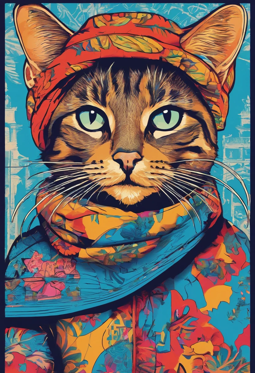 a painting of a cat wearing a hat and scarf, trending on art station, foco rosto, Detailed non-realistic rendering, British gang member, estilo de rua, pose intimidadora, Planeta dos Gatos, destque rosto , samurai urbano, miau, West Slavic features, 8 1 5, Animacoes