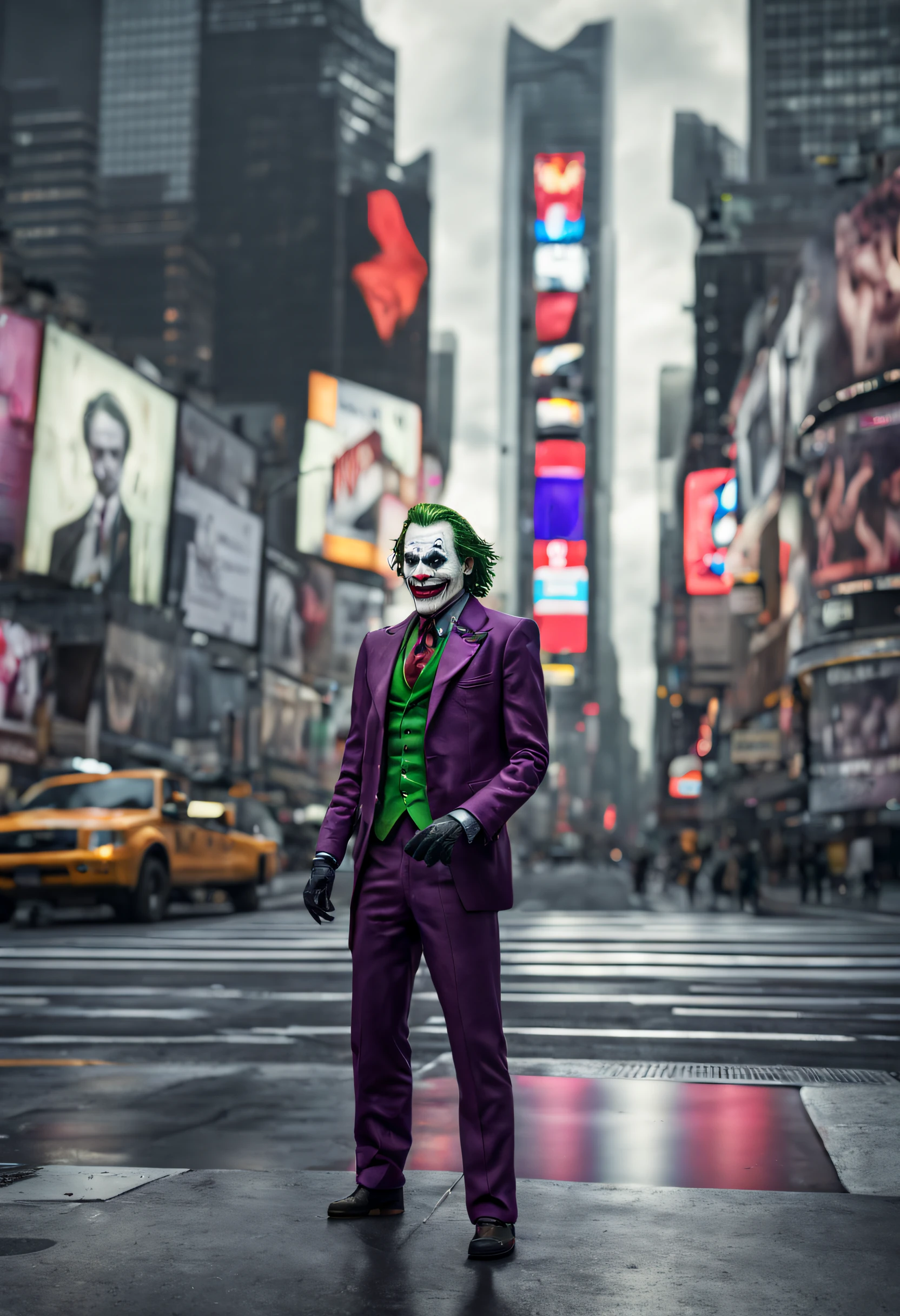 New York, Time square, Joker, macabre, horror, full body photo, gray skin, cybernetic, technological details, Authentic background, (realism: 1.5), (Realisitc: 1.4), (Absurdity: 1.4), 8k,
ultra-detailed, detailed, (one:1.4 only), (Viewer facing:1.2),