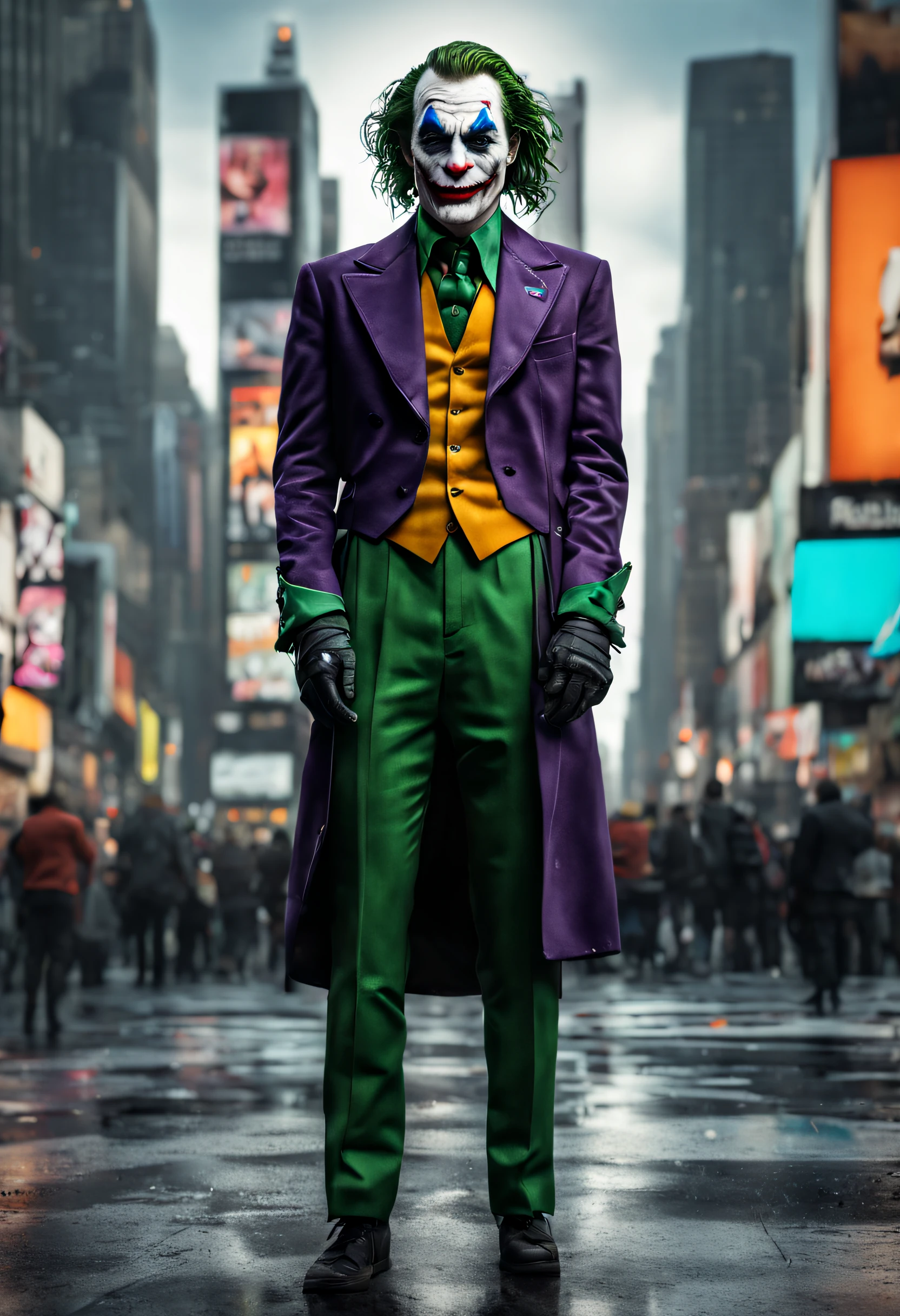 New York, Time square, Joker, macabre, horror, full body photo, gray skin, cybernetic, technological details, Authentic background, (realism: 1.5), (Realisitc: 1.4), (Absurdity: 1.4), 8k,
ultra-detailed, detailed, (one:1.4 only), (Viewer facing:1.2),
