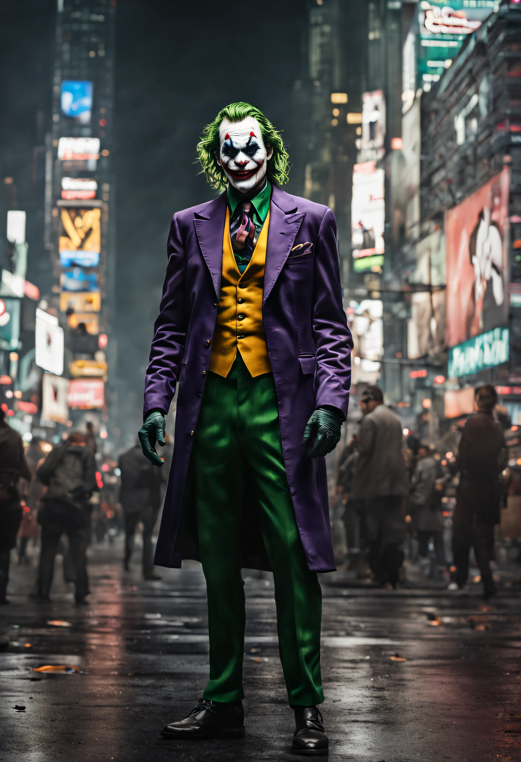 New York, Time square, Joker, macabre, horror, full body photo, gray skin, cybernetic, technological details, Authentic background, (realism: 1.5), (Realisitc: 1.4), (Absurdity: 1.4), 8k,
ultra-detailed, detailed, (one:1.4 only), (Viewer facing:1.2),