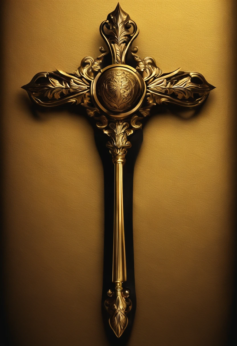 Golden mace logo with black background