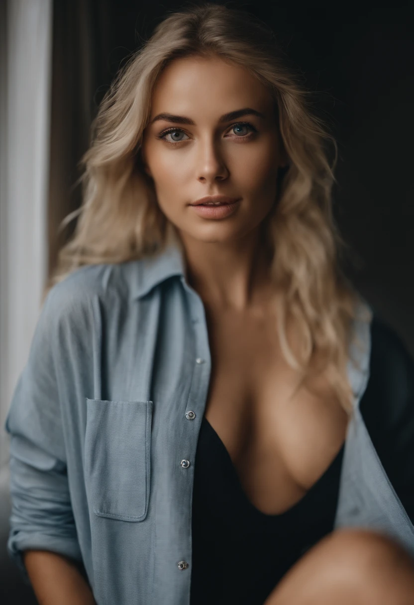 oman with matching tank top and panties, wearing a swimsuit with peeled off, facing camera, fille sexy aux yeux bleus, Portrait Sophie Mudd, Portrait de Corinna Kopf, cheveux blonds et grands yeux, selfie of a young woman, ohne Maquillage, maquillage naturel, Look directly into the camera, Visage avec Artgram, dezentes Maquillage, Superbe photo du corps entier, dans la chambre, gros seins, Blonde, French, sportive