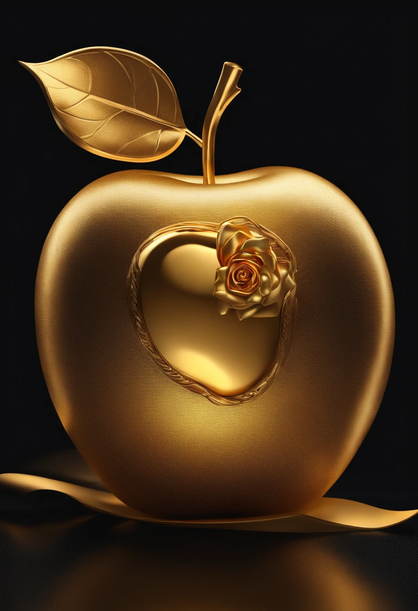 Logo a golden apple fruit with an all black background