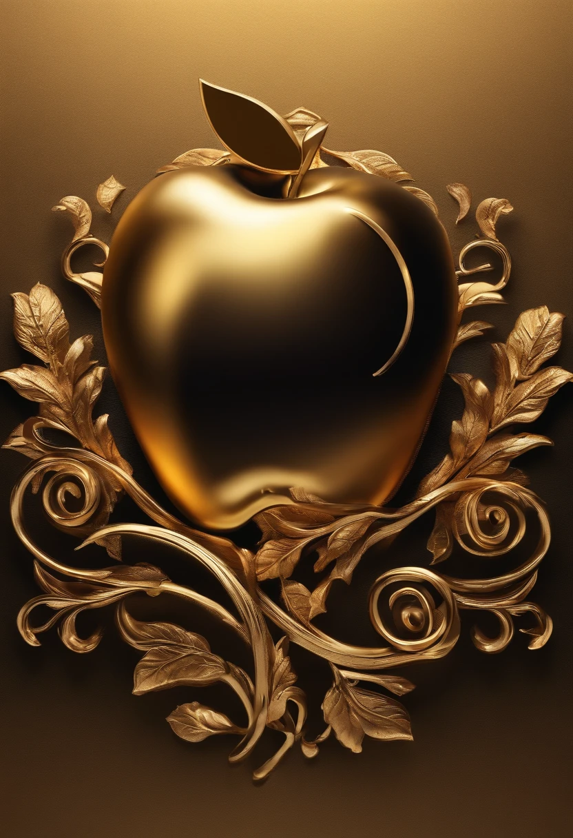 logotipo, a golden apple fruit surrounded by a golden rose, com fundo preto