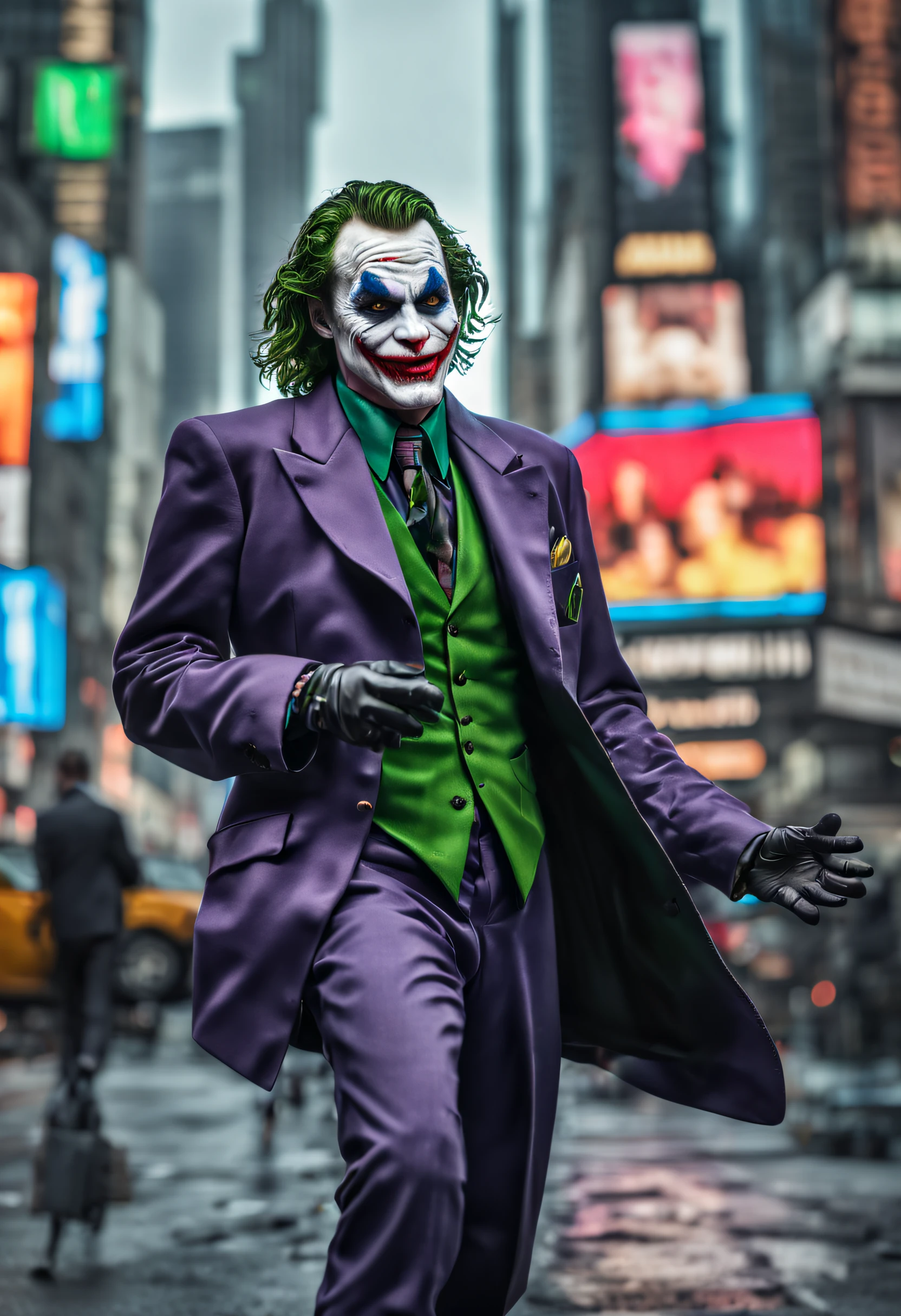 New York, Time square, Joker, macabre, horror, full body photo, gray skin, cybernetic, technological details, Authentic background, (realism: 1.5), (Realisitc: 1.4) , (Absurdity:1.4), 8k,
ultra-detailed, detailed, (one:1.4 only), (Viewer facing:1.3),