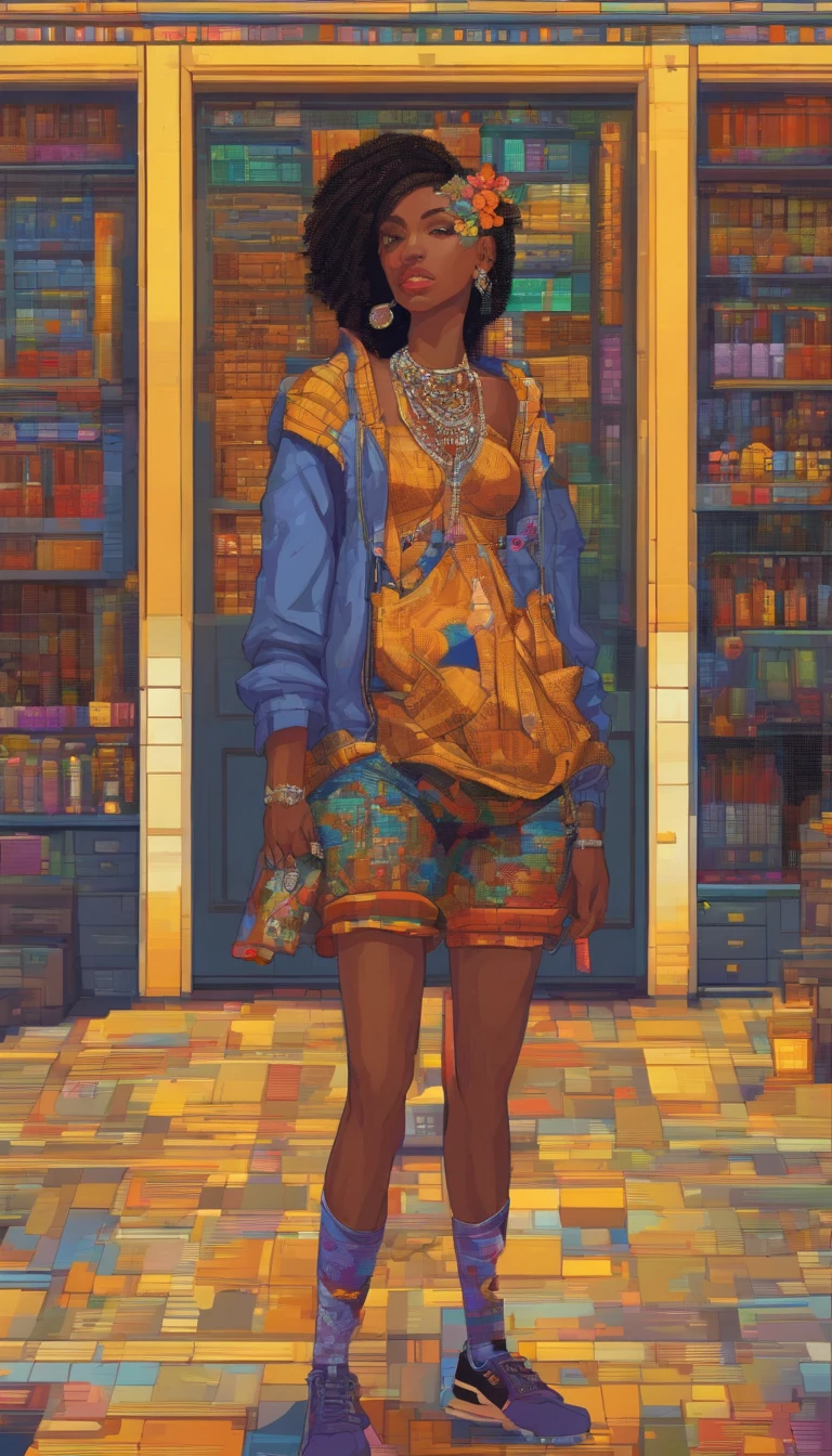 Beautiful full body shot of summerpunk lady. summer chill day, by tim okamura, victor nizovtsev, greg rutkowski, noah bradley. trending on artstation, 8k, masterpiece, graffiti paint, fine detail, full of color, intricate detail, golden ratio illustration