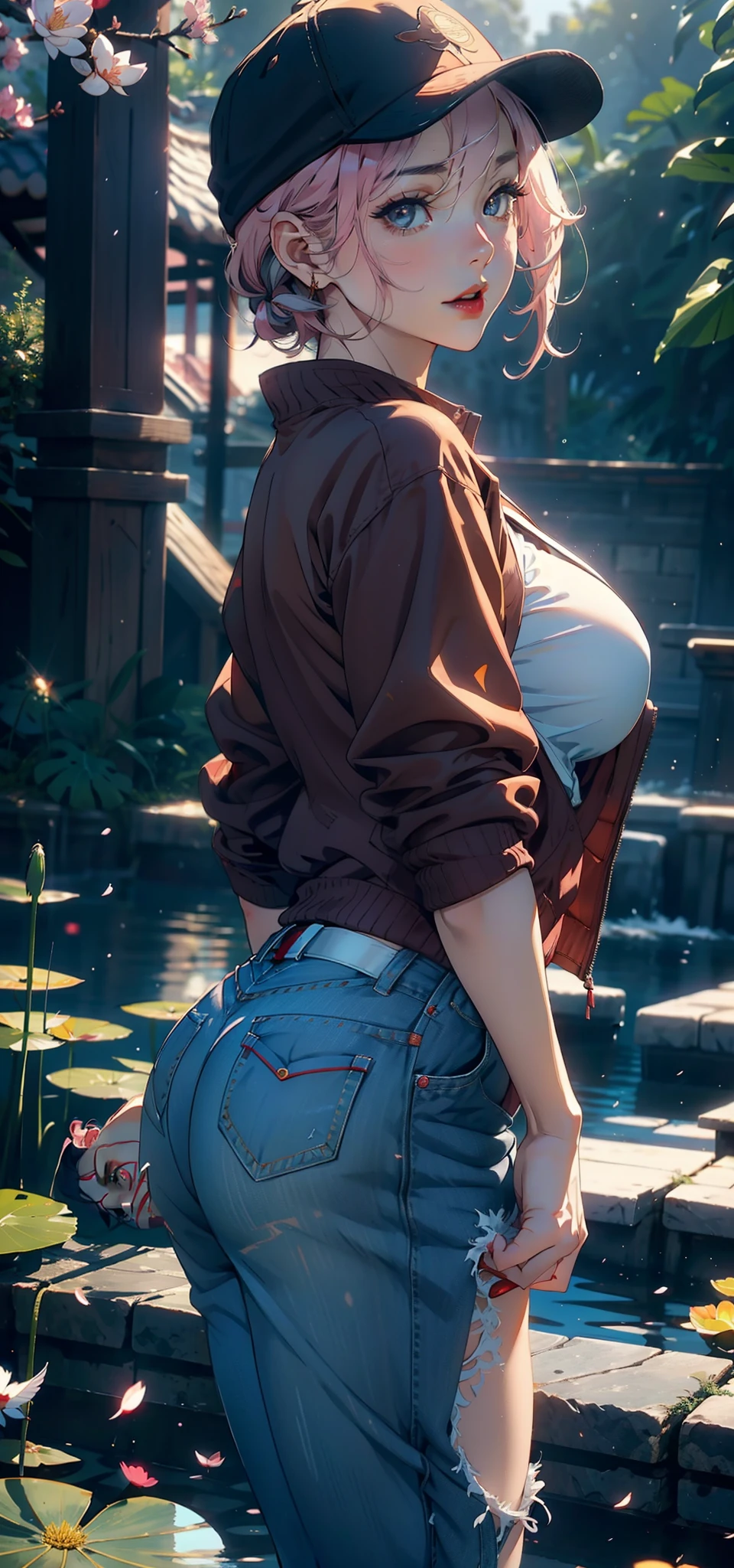 Masterpiece, Best quality, A high resolution,  Beautiful, Highly detailed , 1girll, wearing white shirt, Looking at the sky, (Back shot:1.1), (low  angle shot:1.1), Onsen, steams, Night sky, Bright moon, by artist Makoto Shinkai, krenz cushart, Ilya Kuvshinov, exposed naked ass, [[exposed ass]], back view, balcony background