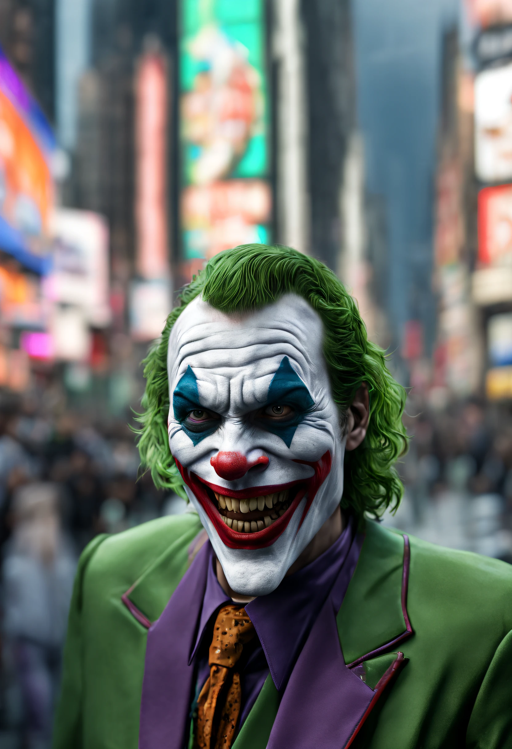 New York, Time square, Joker, macabre, horror, mouth sharp teeth, full body photo, gray skin, cybernetic, technological details, Authentic background, (realism: 1.5), (Realisitc: 1.4), (Absurdity:1.4), 8k,
ultra-detailed, detailed, (one:1.4 only), (Viewer facing:1.3),