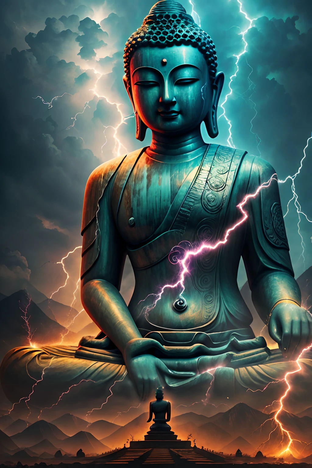 BUDDHA STATUE，Special effects are full of lightning around