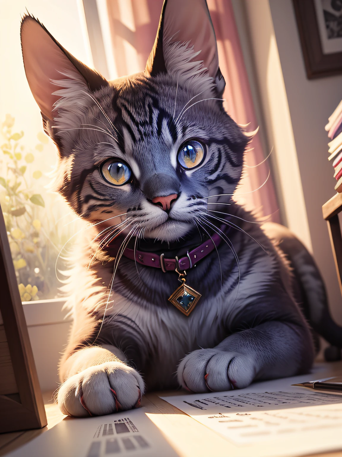 [Multicolored Print of a Cat in a Dream Scenario], [Aquarela], [Estilo Surrealista com tons de fantasia], [references: Salvador Dalí, Frida Kahlo], [Instagram de artistas], [Medium resolution for an artistic touch], [Oneiric color palette with shades of pink and purple], [Soft dream lighting], [Lente macro para capturar os detalhes da estampa] [dream perspective], [Artistic quality of watercolor]