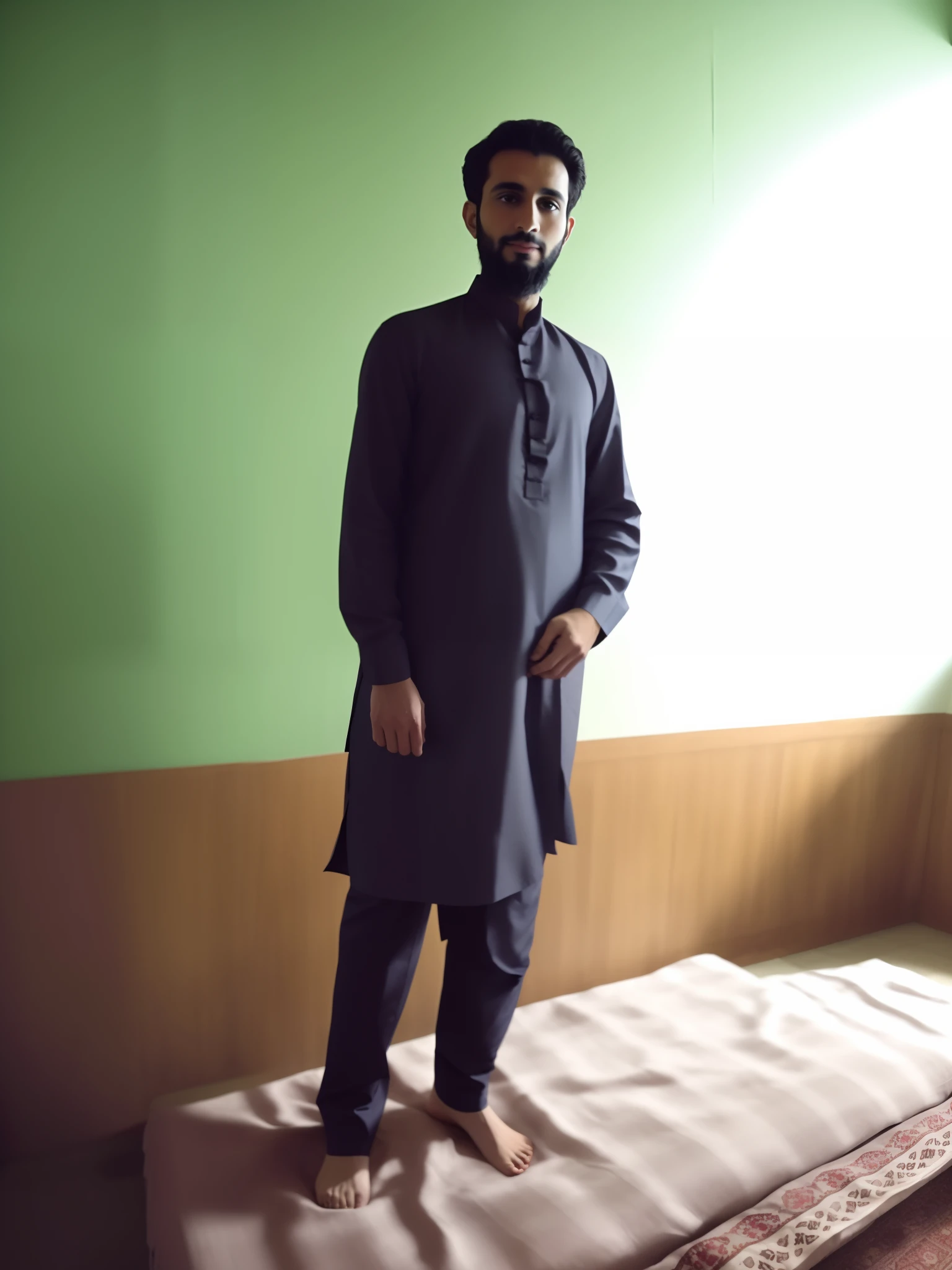A sexy british man with black hair wearing( kurta),penis,?????????,, sitting on sofa ,masterpiece,attaintion to detail,sad expression