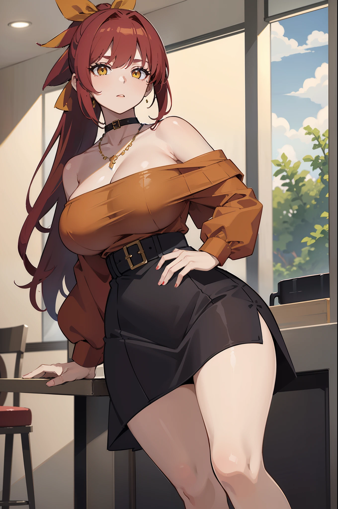 Masterpiece, a beautiful adult female retail clerk wearing only an apron, naked, sideboob, long hair, glasses, highly detailed