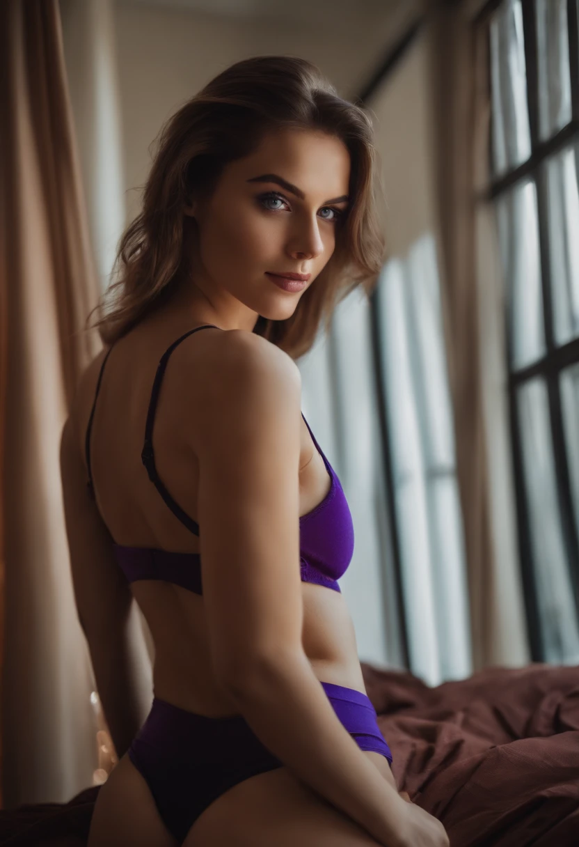 sexy girl with blue eyes, selfie of a young woman, bedroom eyes, violet myers, looking directly at the camera, show ass in g-streng