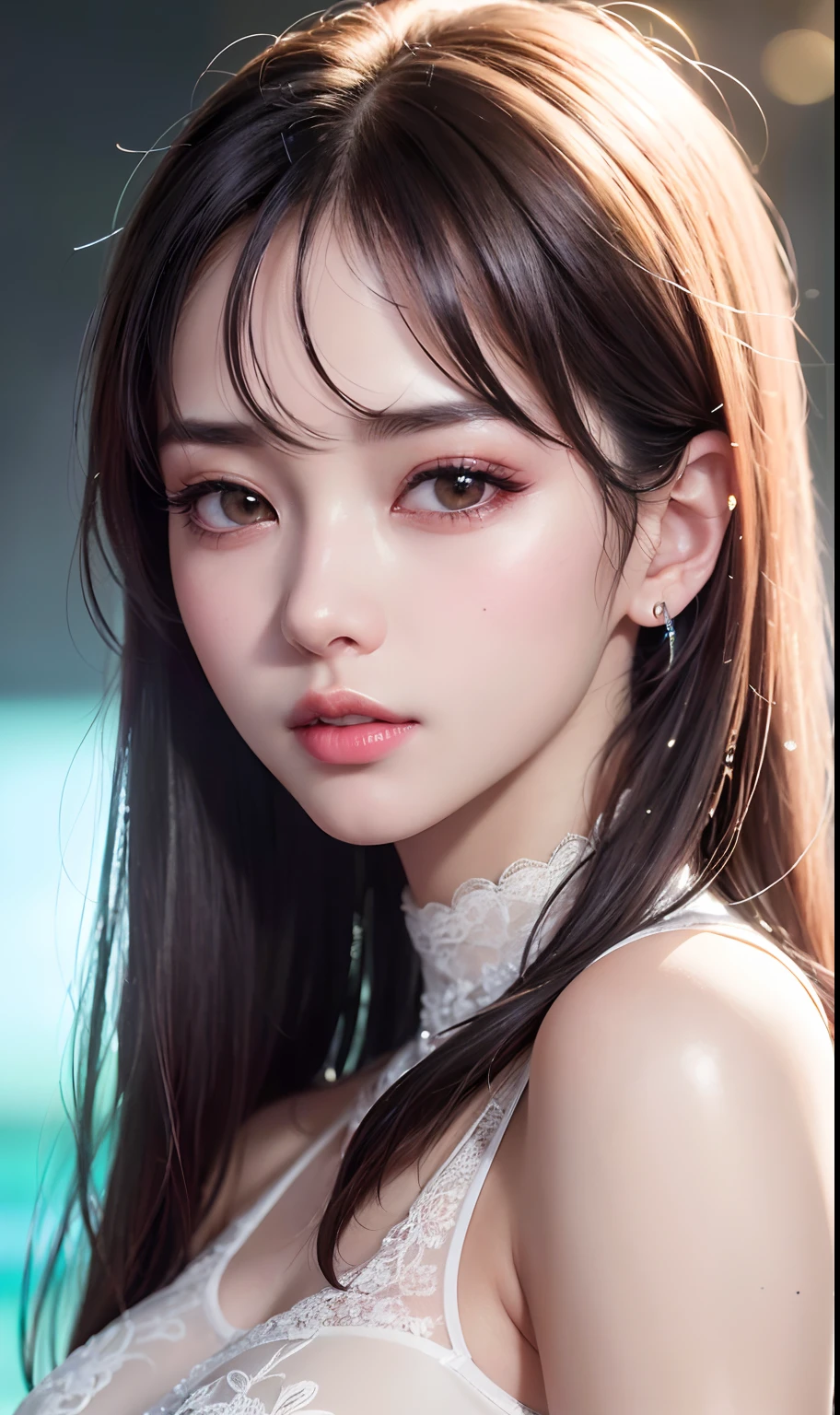 (8k, RAW photo, photorealistic:1.25) ,( lipgloss, eyelashes, gloss-face, glossy skin, best quality, ultra highres, depth of field, chromatic aberration, caustics, Broad lighting, natural shading,Kpop idol) looking at viewer with a serene and goddess-like happiness,