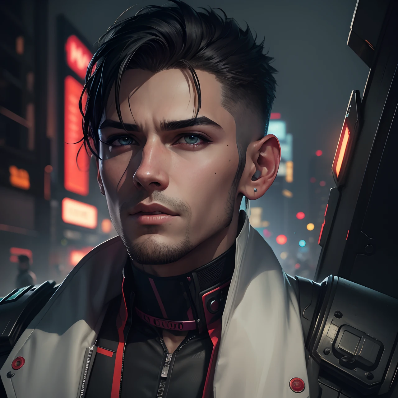 Change background cyberpunk handsome boy, realistic face, 8k, ultra realistic