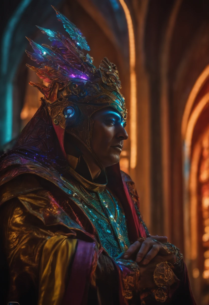 Cyber Priest, bright colours, in full height