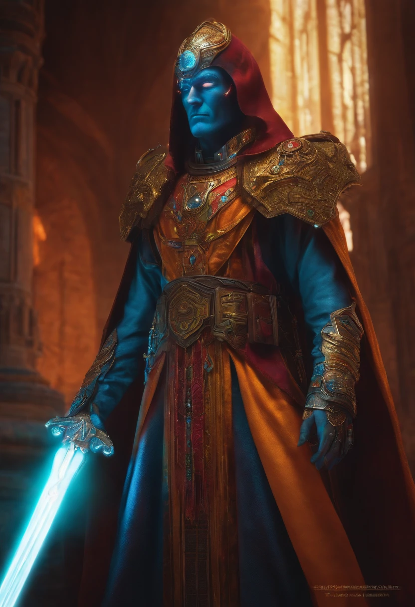 Cyber Priest, bright colours, in full height