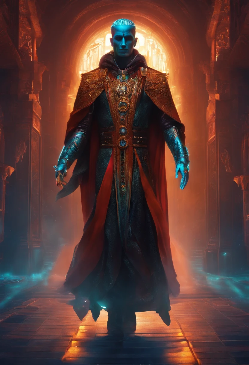 Cyber Priest, bright colours, in full height
