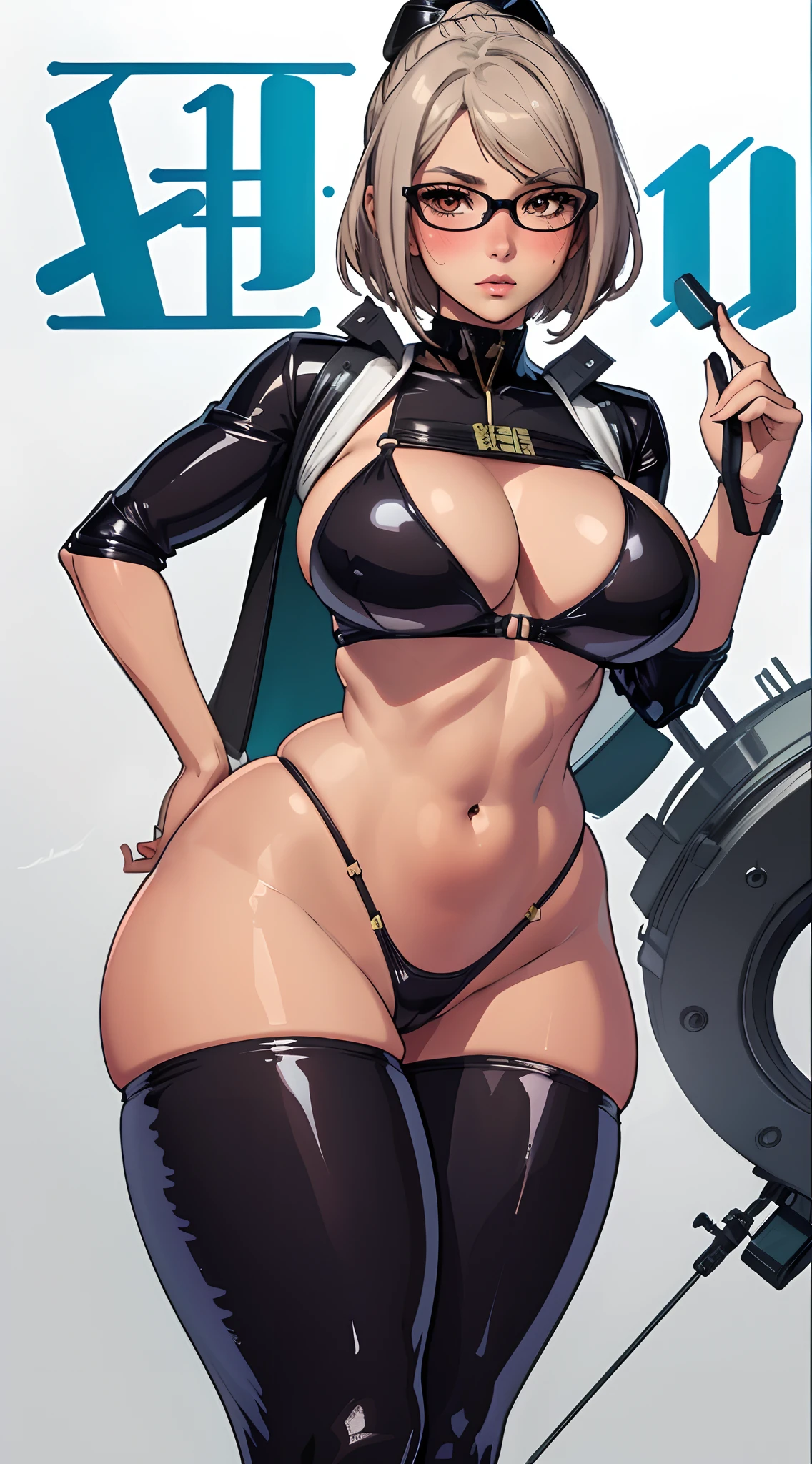 (best quality:1.3), (qualidade 4K), Shiraki Meiko por Prision escola, ((Rosto detalhado)), ((body curvy)), (peitos grandes), corpo sexy, (Latex pine bikini),