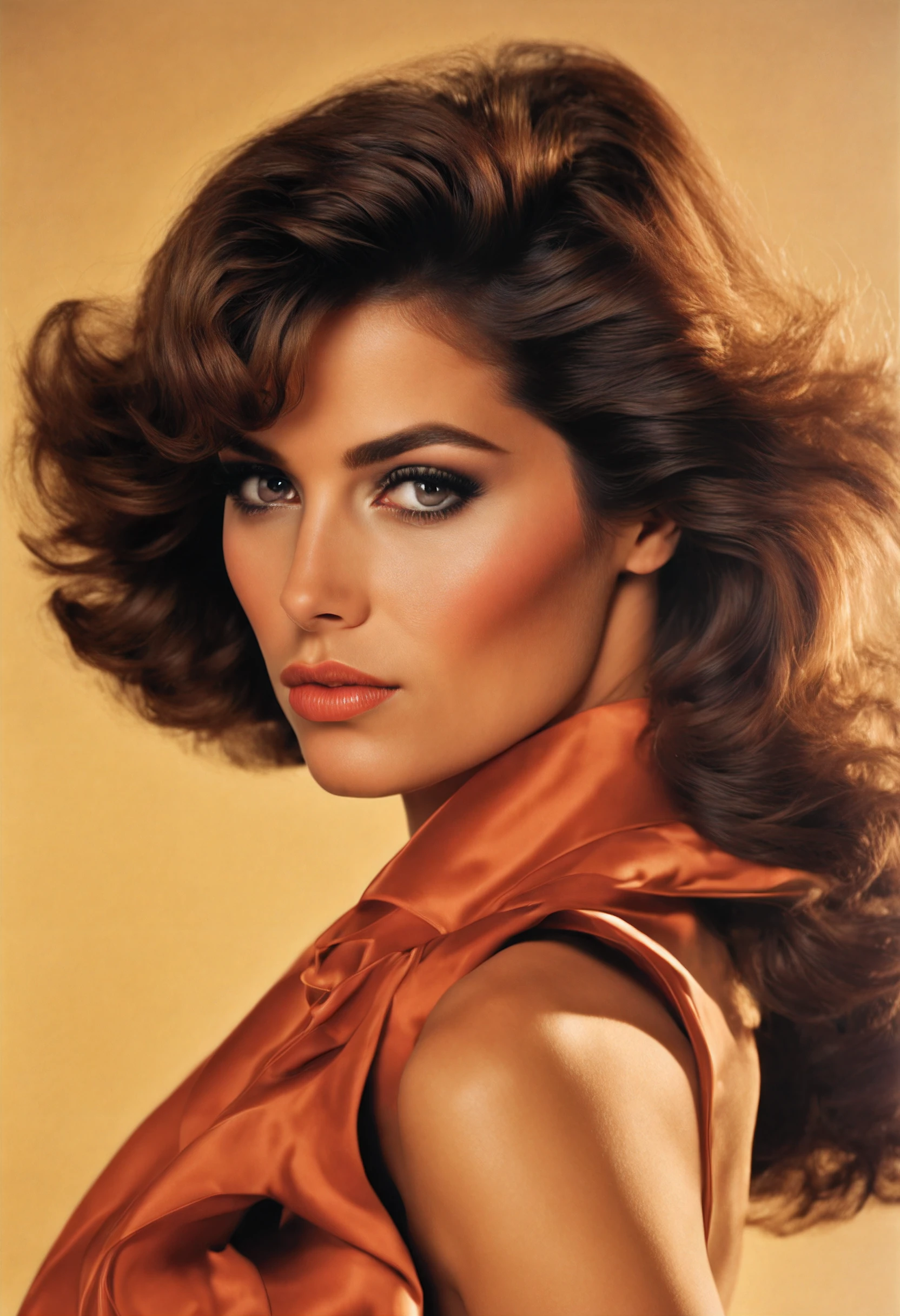 [(Retro vibes:1.25) ::5] Step into the vibrant world of the 1980s with a captivating portrait of a (beautiful brunette woman:1.22) gracing the cover of "Cavalier" magazine‎. This (masterpiece:1.35) captures the essence of the era, radiating nostalgia and vintage charm. With her (mesmerizing brown eyes:1.24) and (flowing, luscious hair:1.18), she embodies the timeless beauty and allure of the 1980s. The cover showcases her confidence and glamour, perfectly in line with the style of "Cavalier" magazine‎. Get ready to be transported back to the 1980s with this stunning and iconic artwork.
