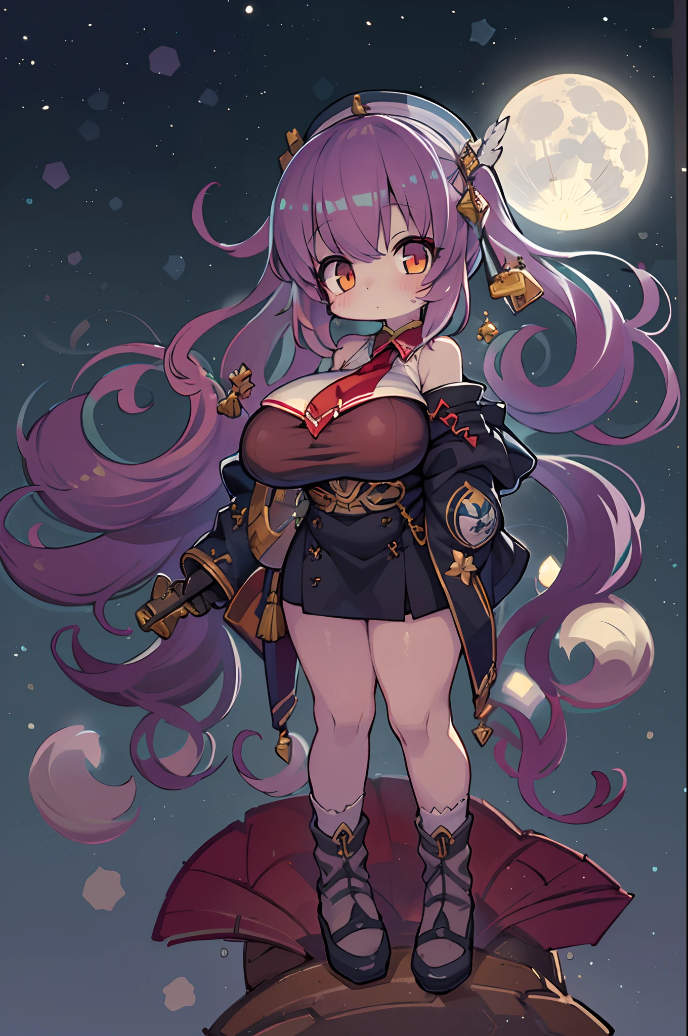 girl, looking at you, Face, High quality, Radiant, natta, red velvet,under big full moon、Looking up at the moon、fullmoon、((((huge-breasted)))),Chibi、Ultramammy