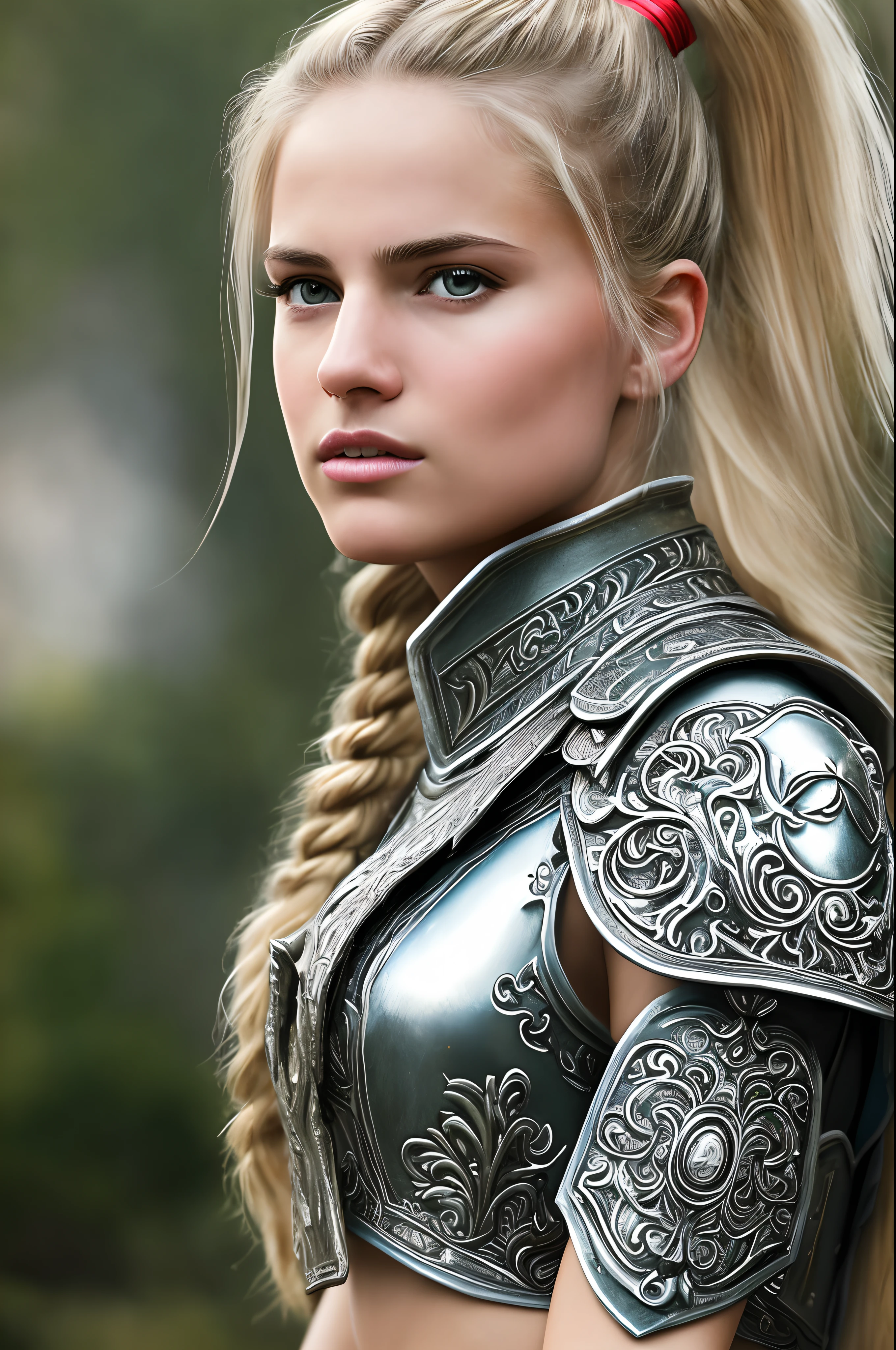 (8K, Best quality:1.2), (Masterpiece:1.37), (Photo, Photorealistic:1.37), (超高分辨率), Half body, walking pose, Shooting from front, Slow motion, female paladin wearing the full body, (light silver armour:1.2),(Ornately decorated armor), (insanely details, full bloom:1.5), (Highest quality, Alessandro Casagrande, greg rutkovsky, Sally Mann, concept-art, 4K), (simulating:1.2), (High sharpness), (Detailed pupils:1.1), Detailed face and eyes, Masterpiece, Best quality, (Highly detailed photo:1.1), (Long blonde hair, pony tails,extatic:1.1), (Young woman:1.1), Sharp, (Perfect body:1.1), Realistic, Real Shadow, 。.3D, (Temple background:1.2), Cross your arms over your chest
photograph：Canan EOS R6, 135mm, 1/1250s, f/2.8, ISO 400