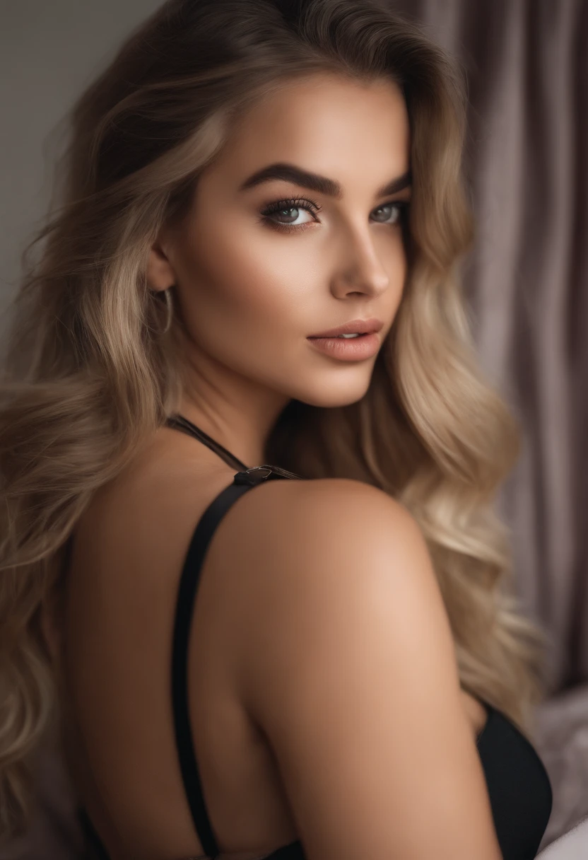oman with Black dress and panties, fille sexy aux yeux bleus, Portrait Sophie Mudd, Portrait de Corinna Kopf, cheveux blonds et grands yeux, selfie of a young woman, ohne Maquillage, maquillage naturel, Look directly into the camera, Visage avec Artgram, dezentes Maquillage, Superbe photo du corps entier, dans la chambre, gros seins, Blonde, Latin