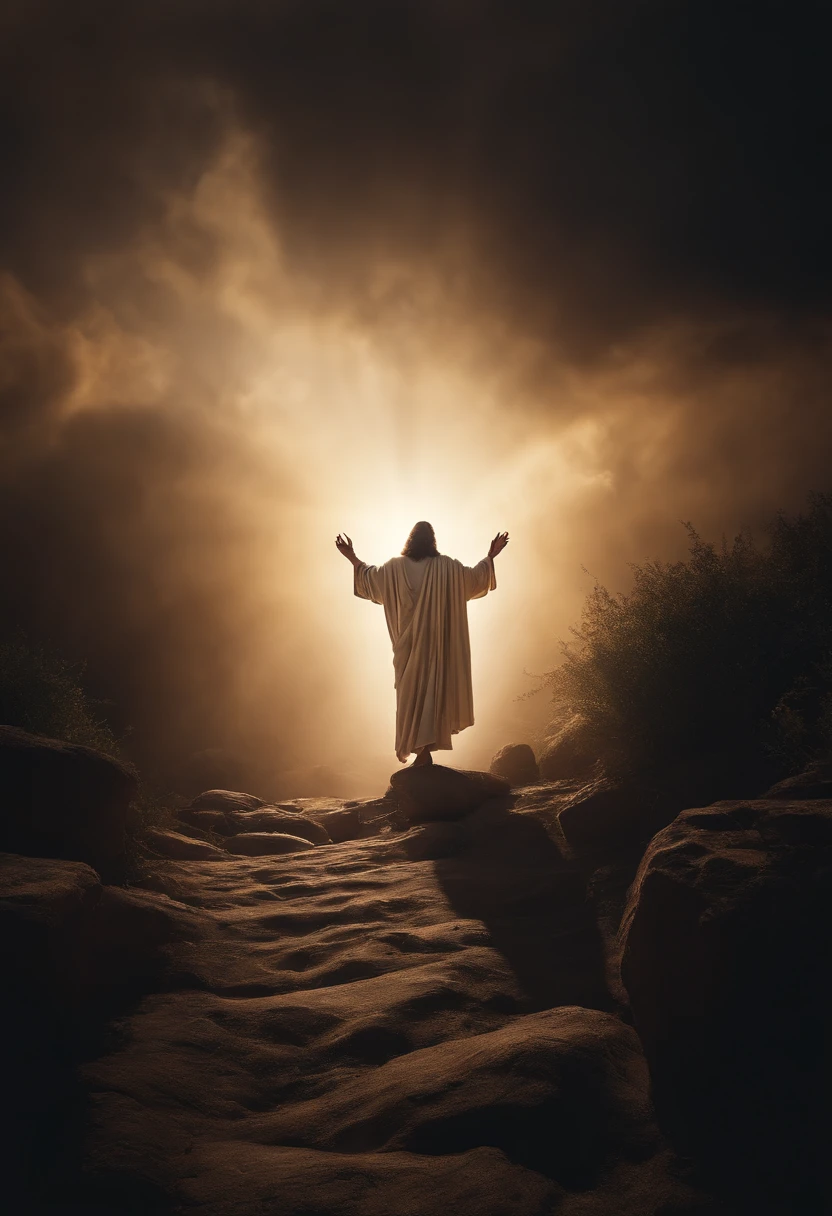 Jesus, ascending, bright light background