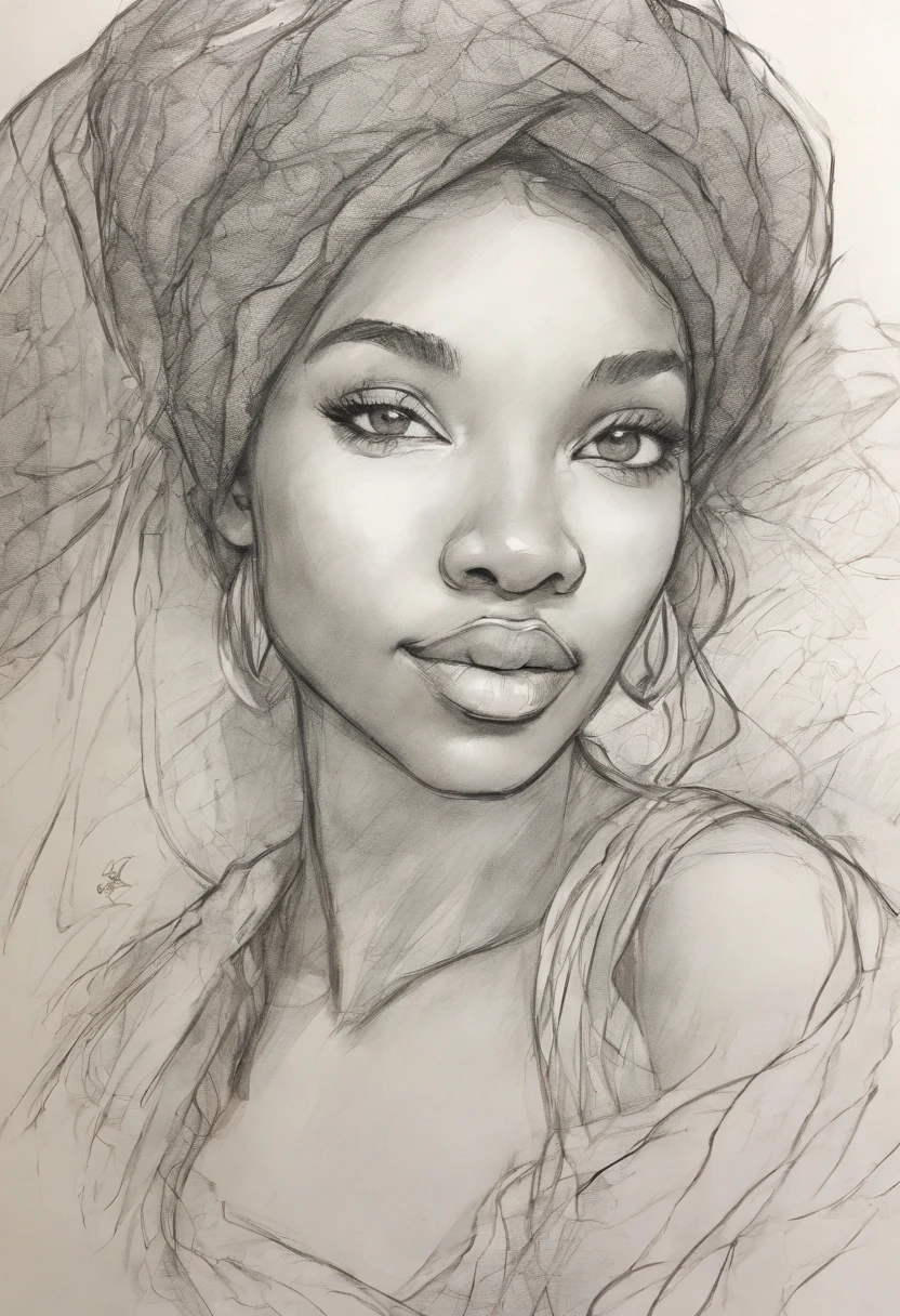 obra maestra, mejor calidad, defined black lines, dibujo para colorear, full body portrait of a beautyfull woman, solo, agua, chica abrazando tulipanes, fondo simple, fondo blanco, monocromo, lineart, ((sketch)),((high quality, masterpiece:1.4)), 1girl, ((upper body)), portrait sketch of an african girl wearing a veil, messy drawing, messy charcoal spots, unfinished sketch, sketchbook charcoal style drawing of a woman, sketchbook drawing, sketchbook, beautiful hair, medium short hair, beautiful face, symmetrical face, symmetrical eyes, ((paper material background)), realistic charcoal lines, imperfect drawing, charcoal crumbs, charcoal lines, imperfection, fading sketch, sQueratogray Sketch (eddiemauro-mix)