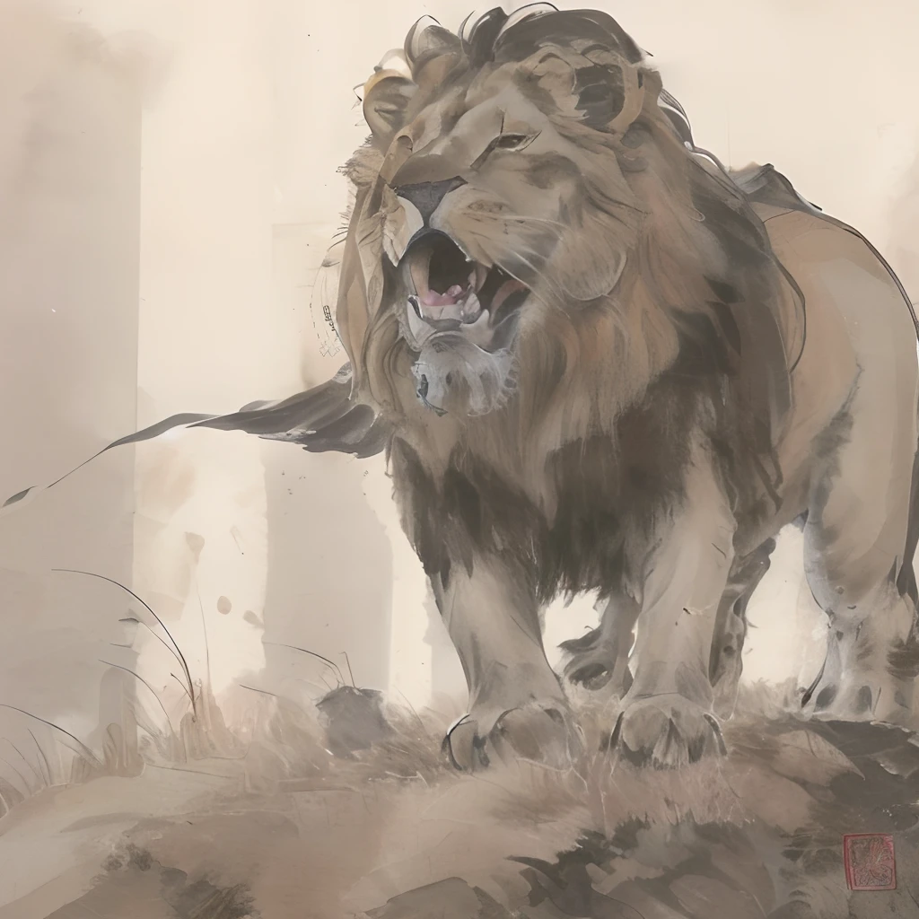 Lion roaring and spartan