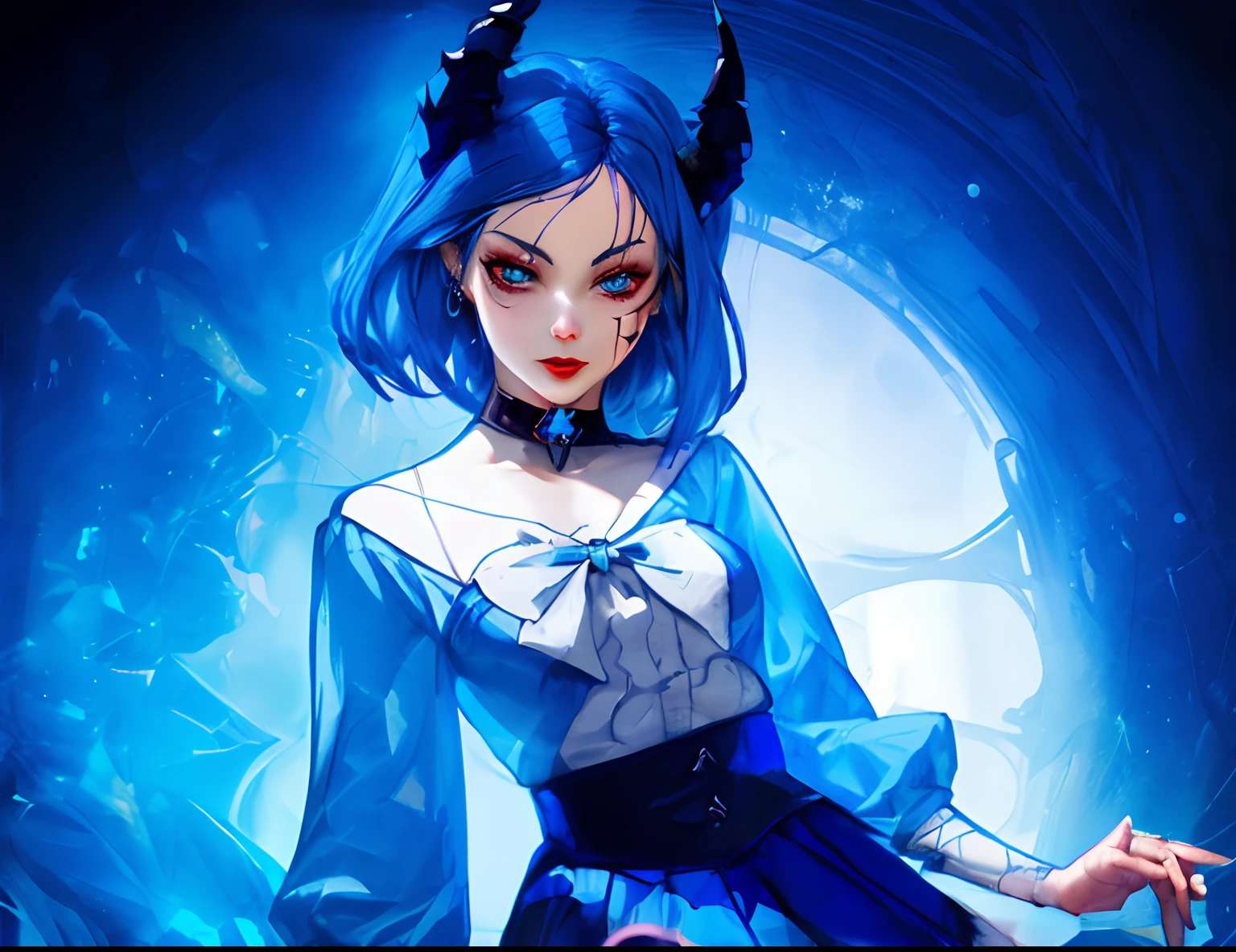 demon girl, blue clothes, villan